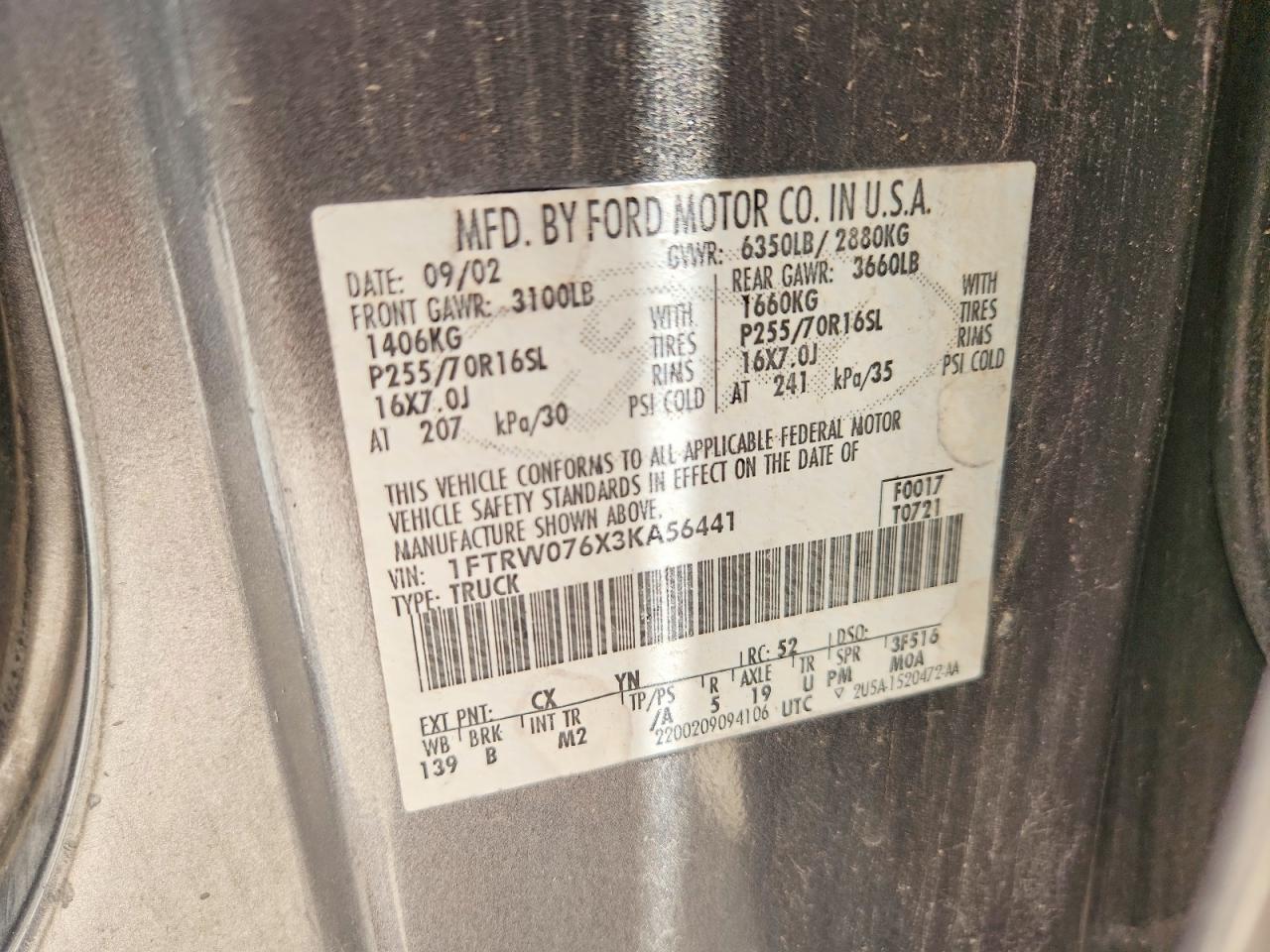 2003 Ford F150 Supercrew Gray vin: 1FTRW076X3KA56441
