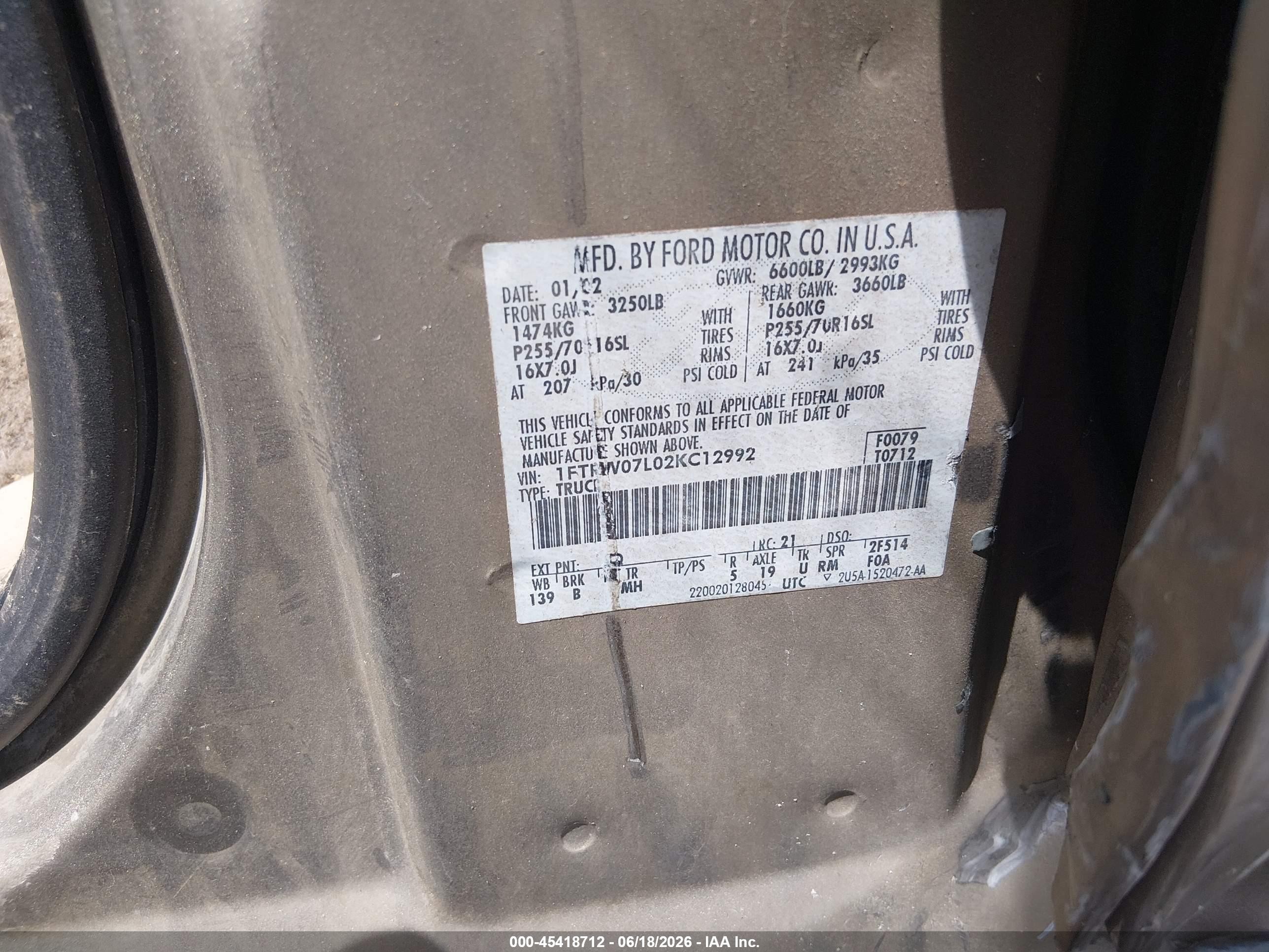 2002 Ford F-150 Lariat/xlt Золотой vin: 1FTRW07L02KC12992