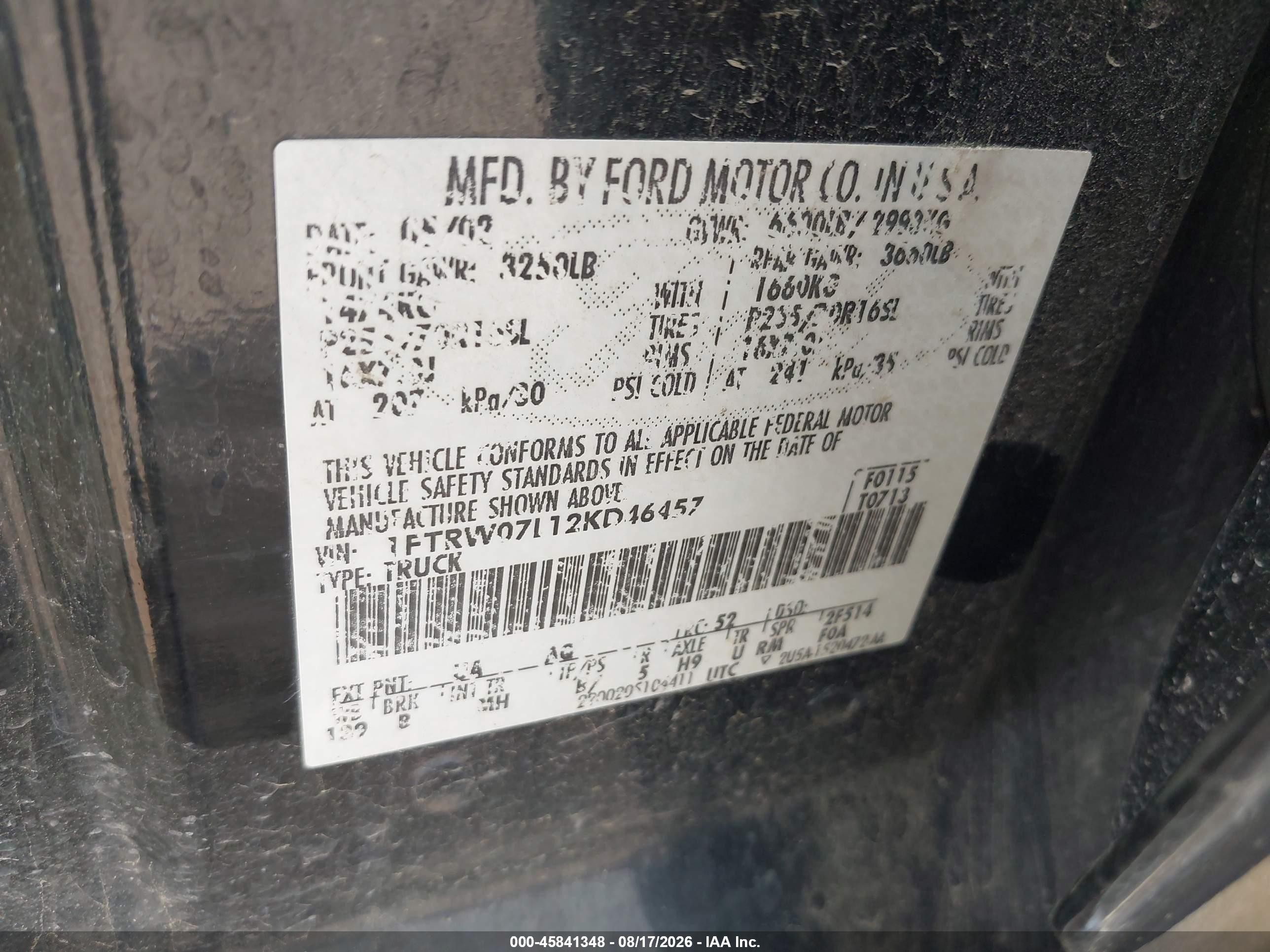 2002 Ford F-150 Lariat/xlt Black vin: 1FTRW07L12KD46457
