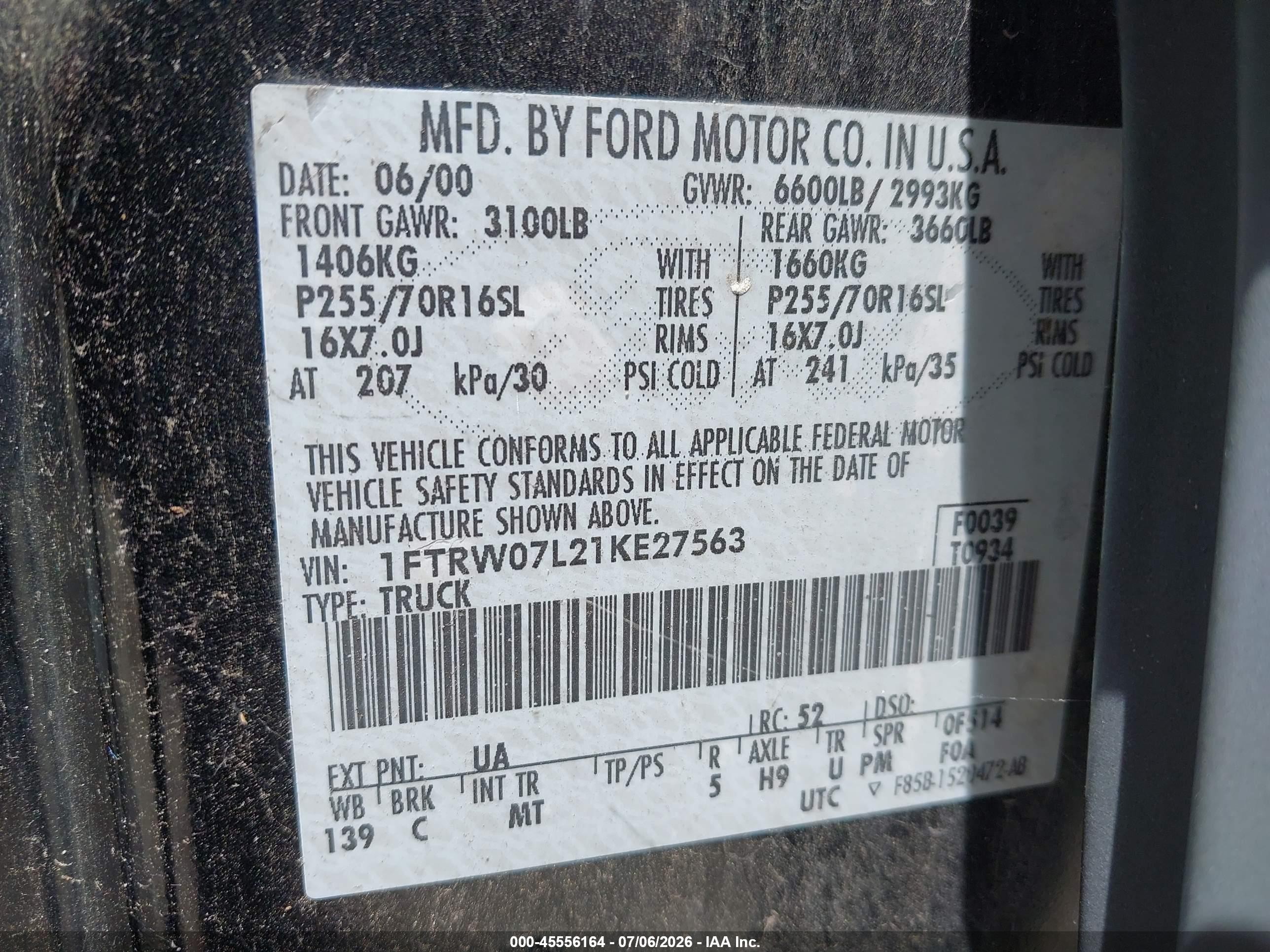 2001 Ford F-150   Gray vin: 1FTRW07L21KE27563