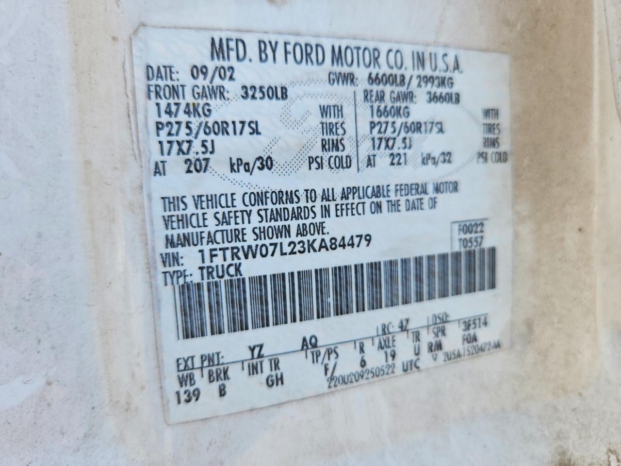 2003 Ford F150 Supercrew White vin: 1FTRW07L23KA84479