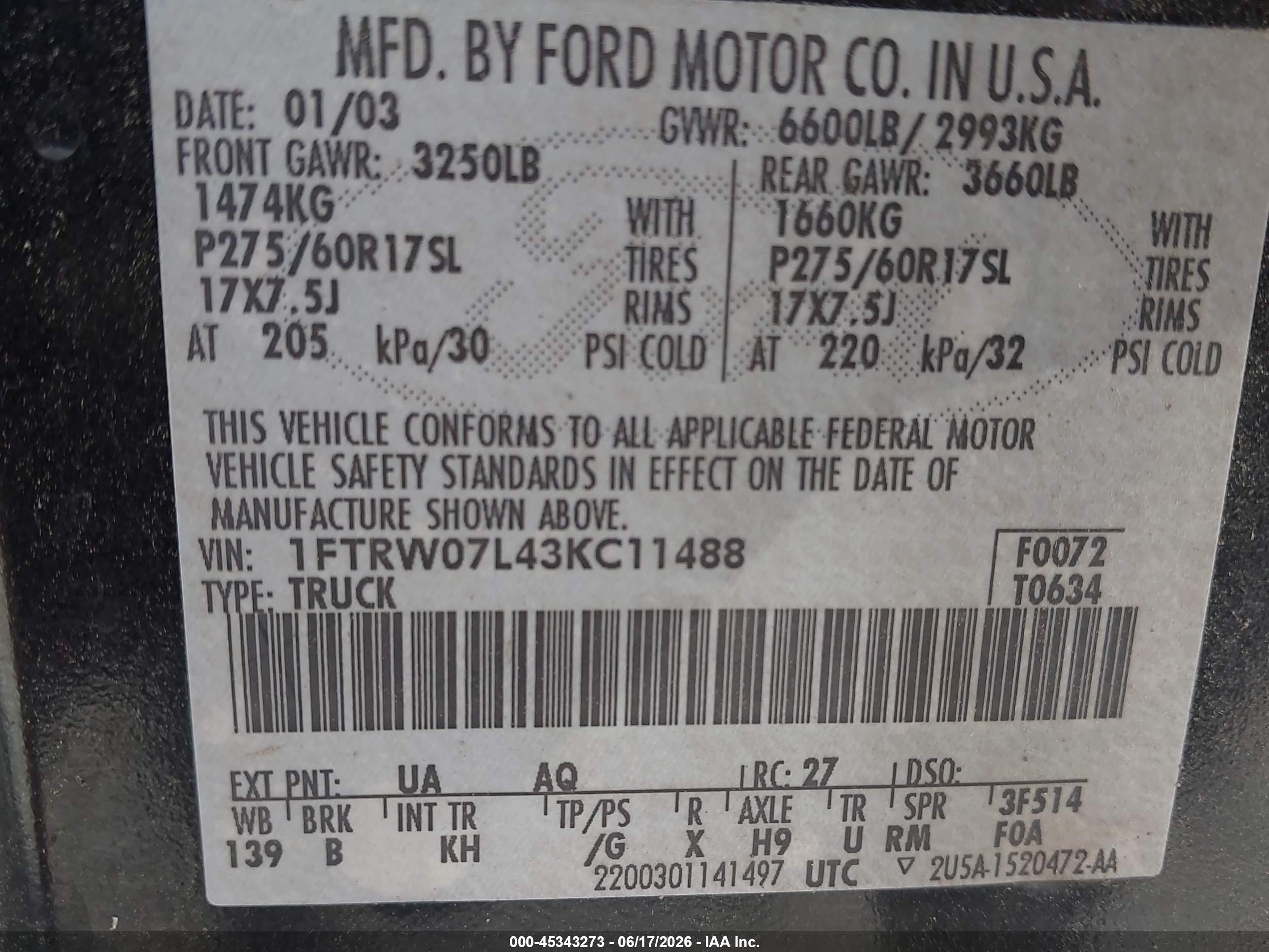 2003 Ford F-150 Lariat/xlt Черный vin: 1FTRW07L43KC11488