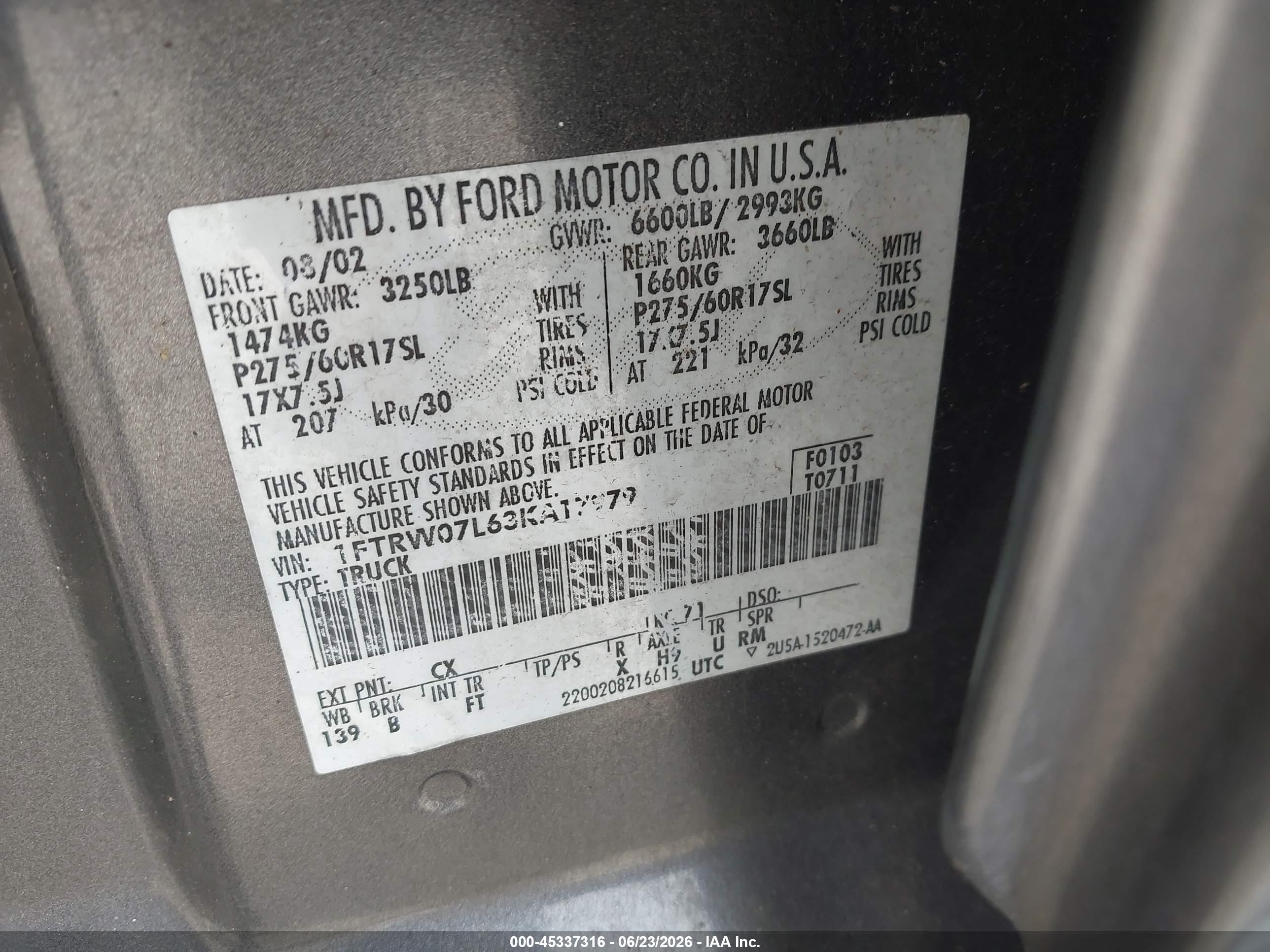 2003 Ford F-150 Lariat/xlt Gray vin: 1FTRW07L63KA17979