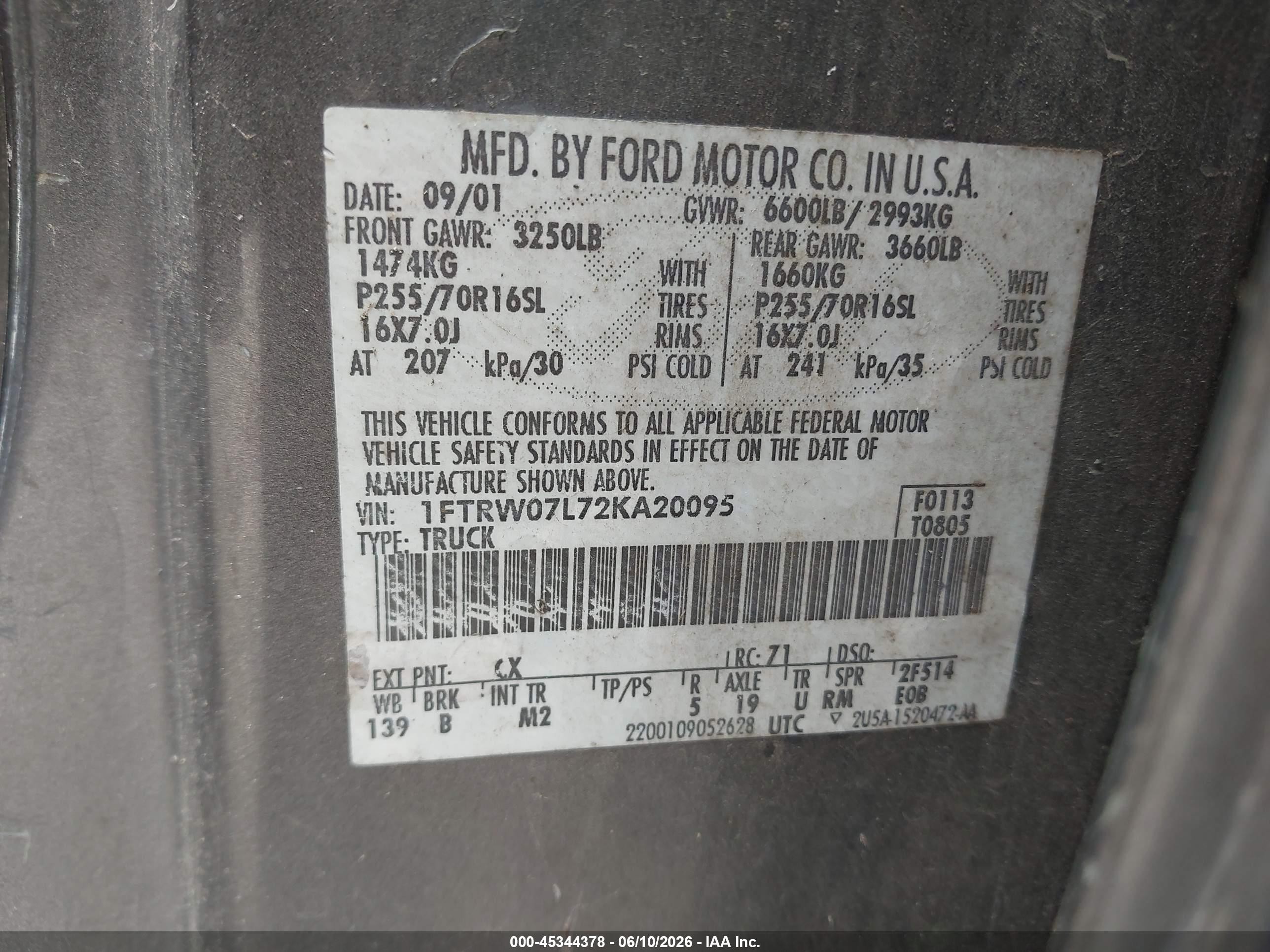 2002 Ford F-150 Lariat/xlt Gray vin: 1FTRW07L72KA20095