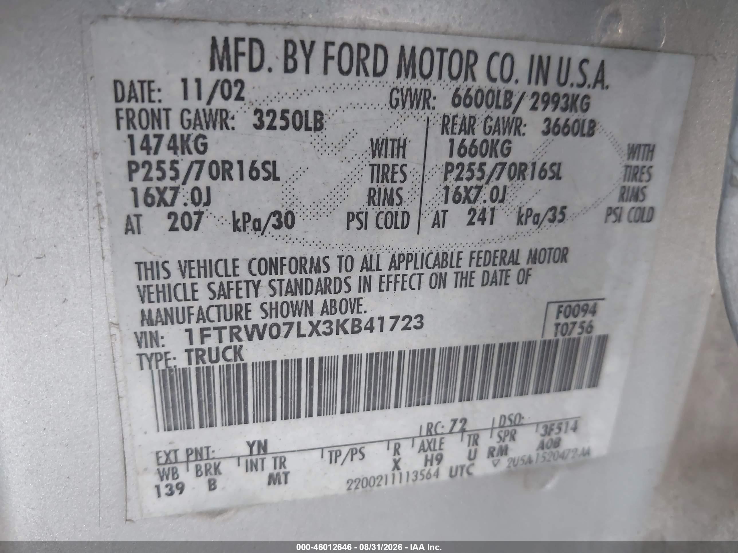 2003 Ford F-150 Lariat/xlt Silver vin: 1FTRW07LX3KB41723