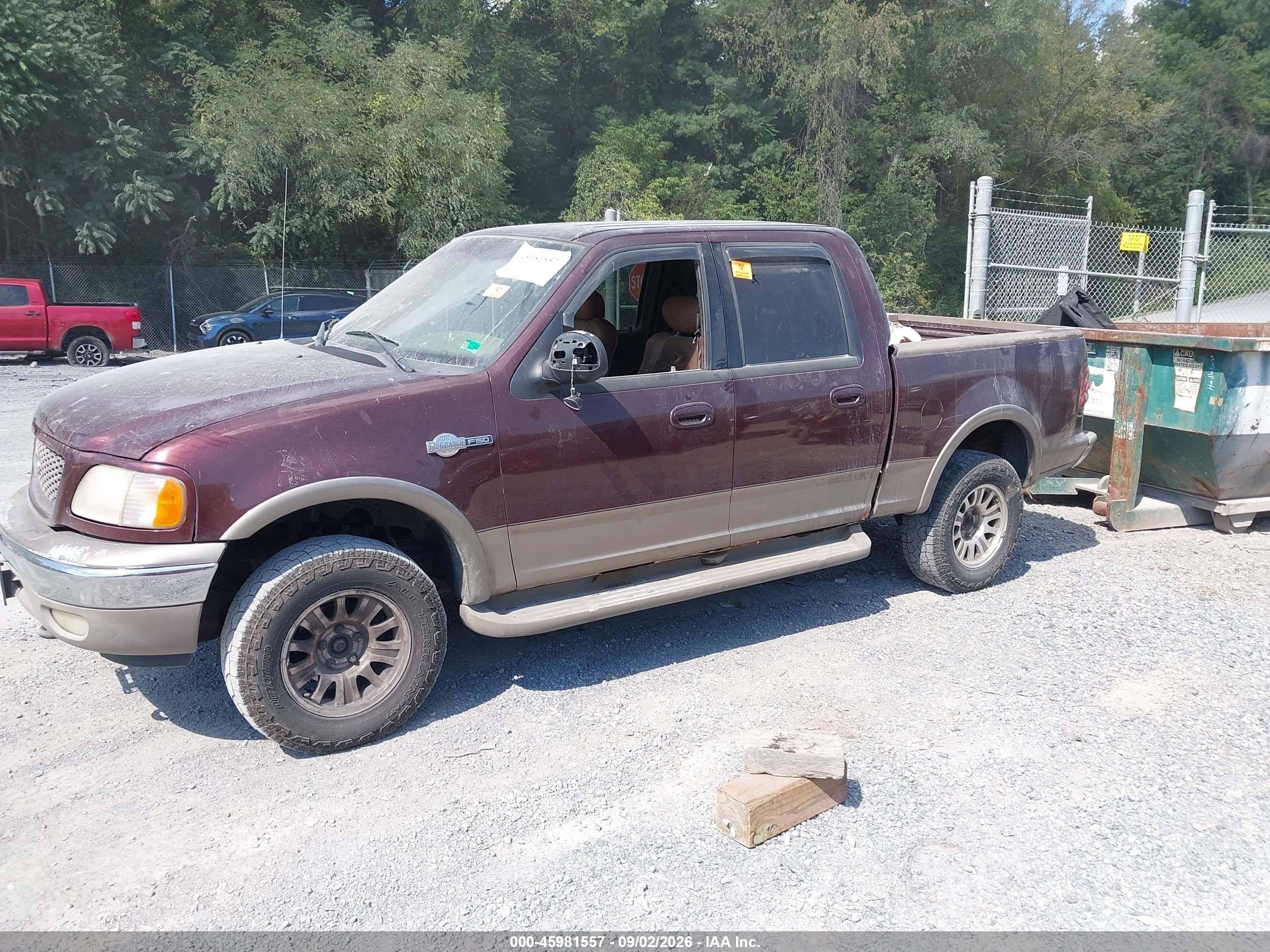 2001 Ford F-150 King Ranch Edition/lariat/xlt Burgundy vin: 1FTRW08L01KA17584