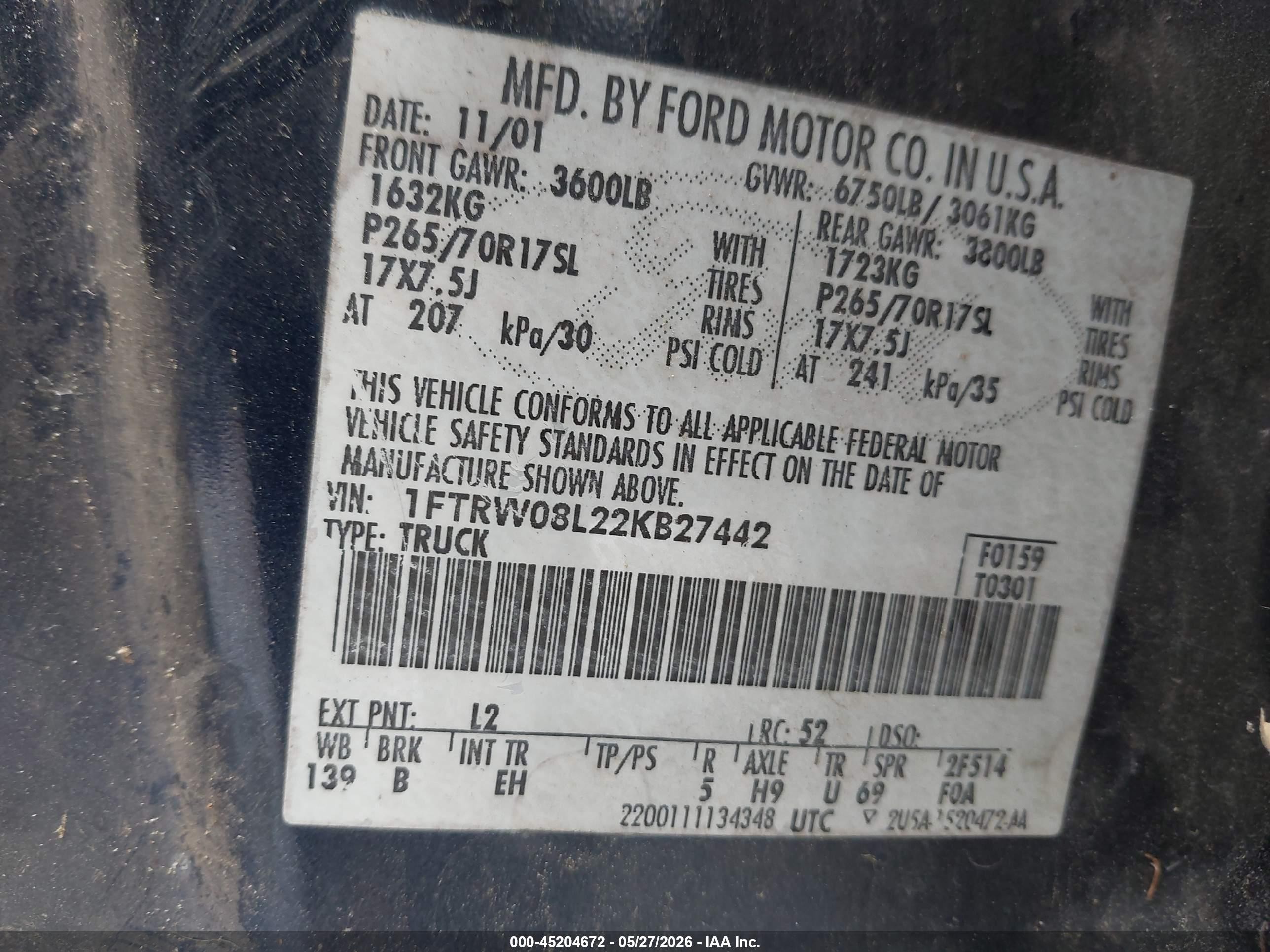 2002 Ford F-150 Lariat/xlt Dark Blue vin: 1FTRW08L22KB27442