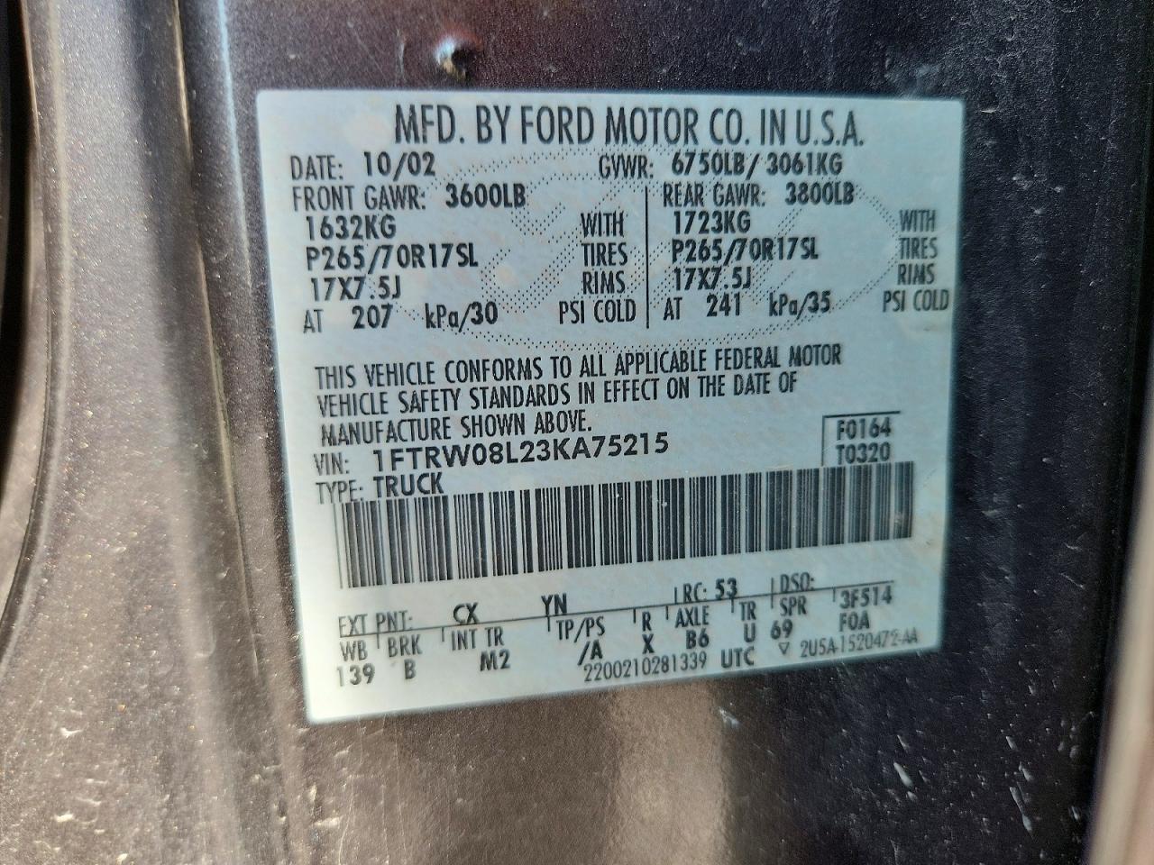 2003 Ford F150 Supercrew Gray vin: 1FTRW08L23KA75215