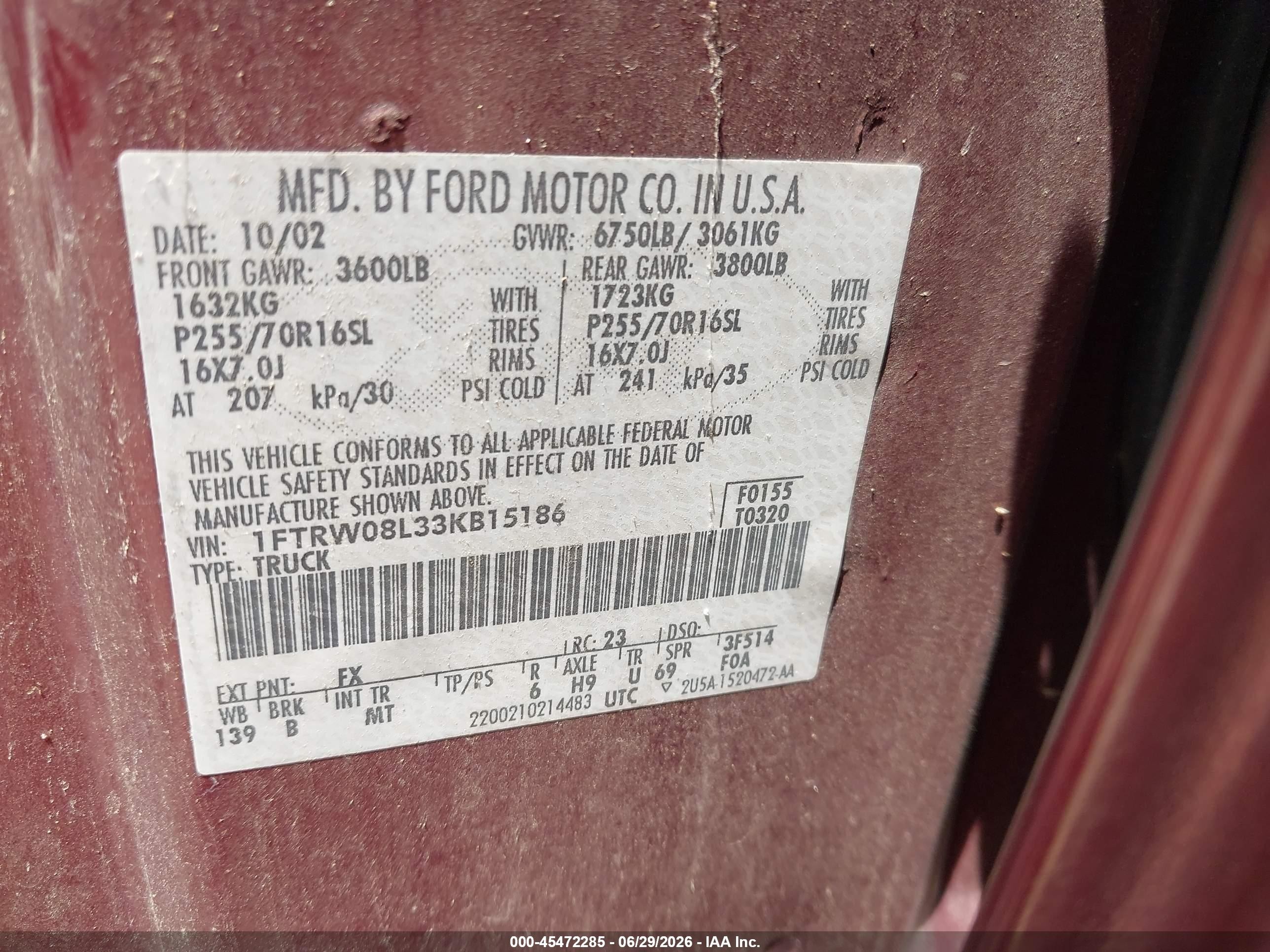 2003 Ford F-150 Lariat/xlt Brown vin: 1FTRW08L33KB15186