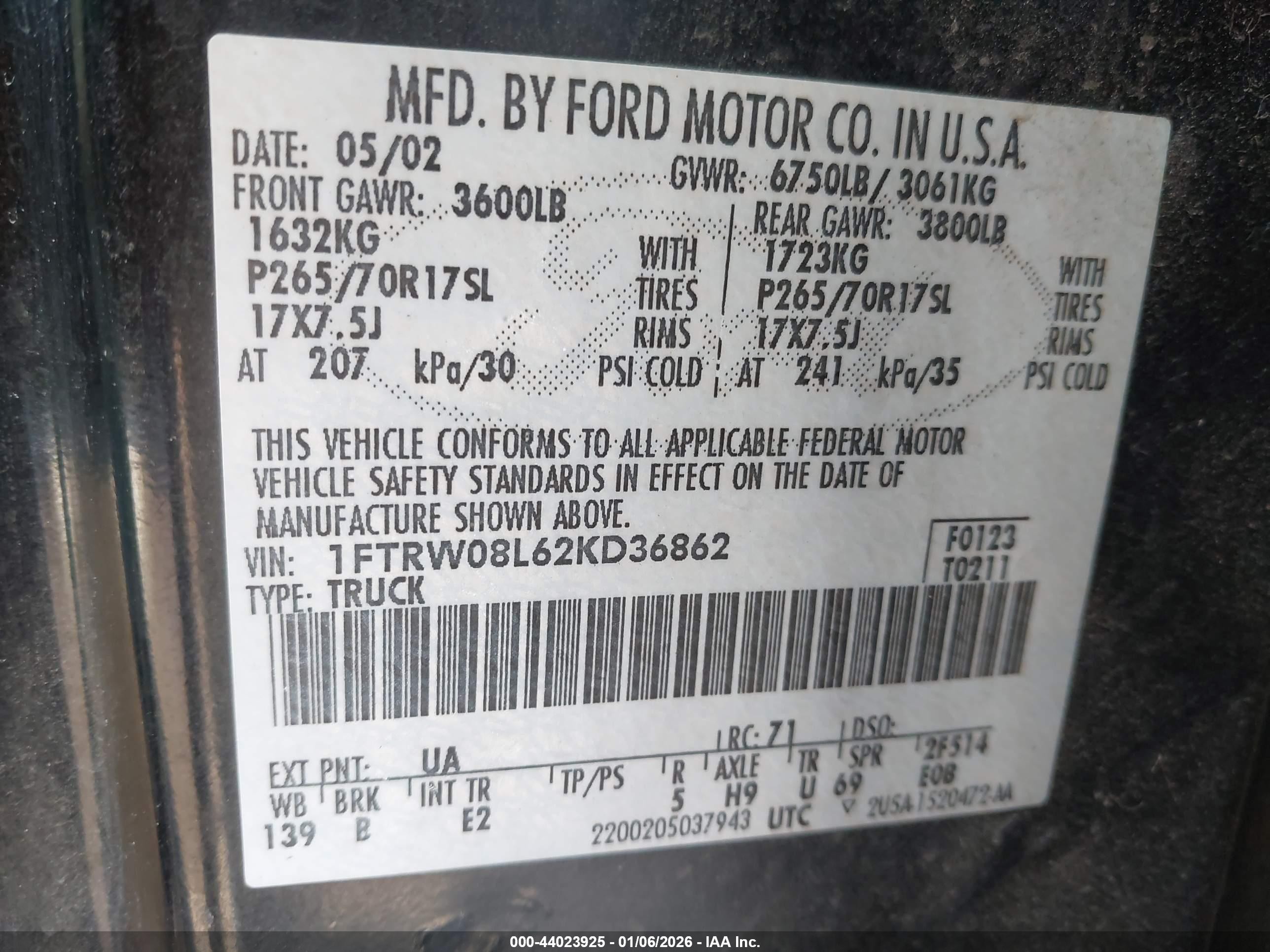 2002 Ford F-150 Lariat/xlt Black vin: 1FTRW08L62KD36862