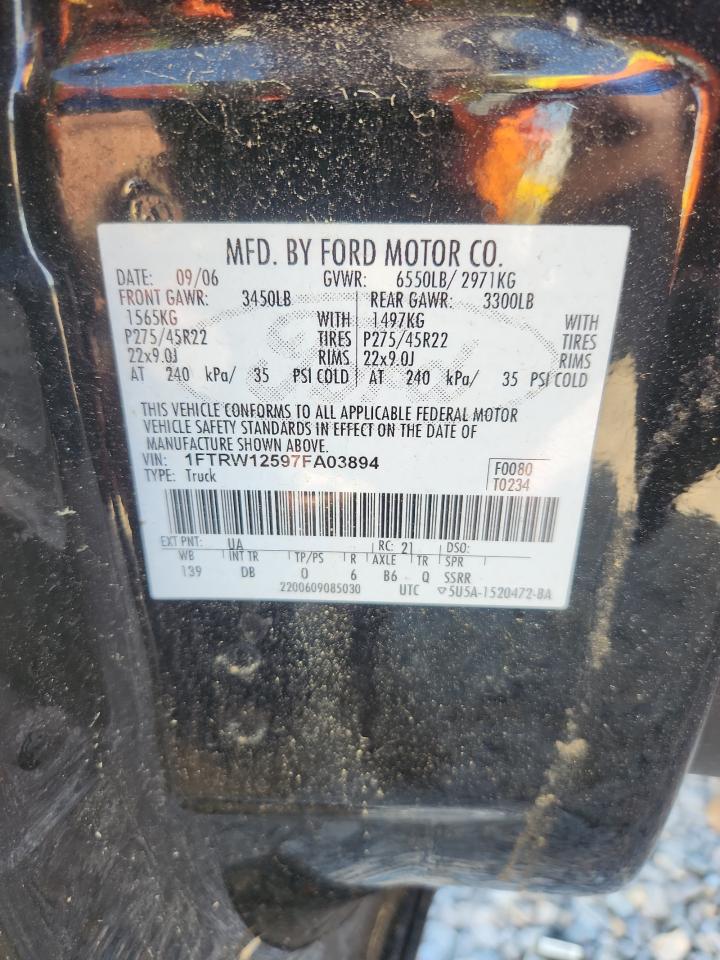 2007 Ford F-150 Styleside Black vin: 1FTRW12597FA03894
