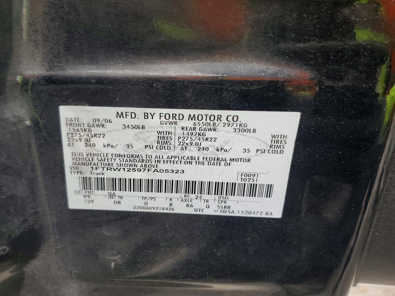 2007 Ford F150 Supercrew Черный vin: 1FTRW12597FA05323