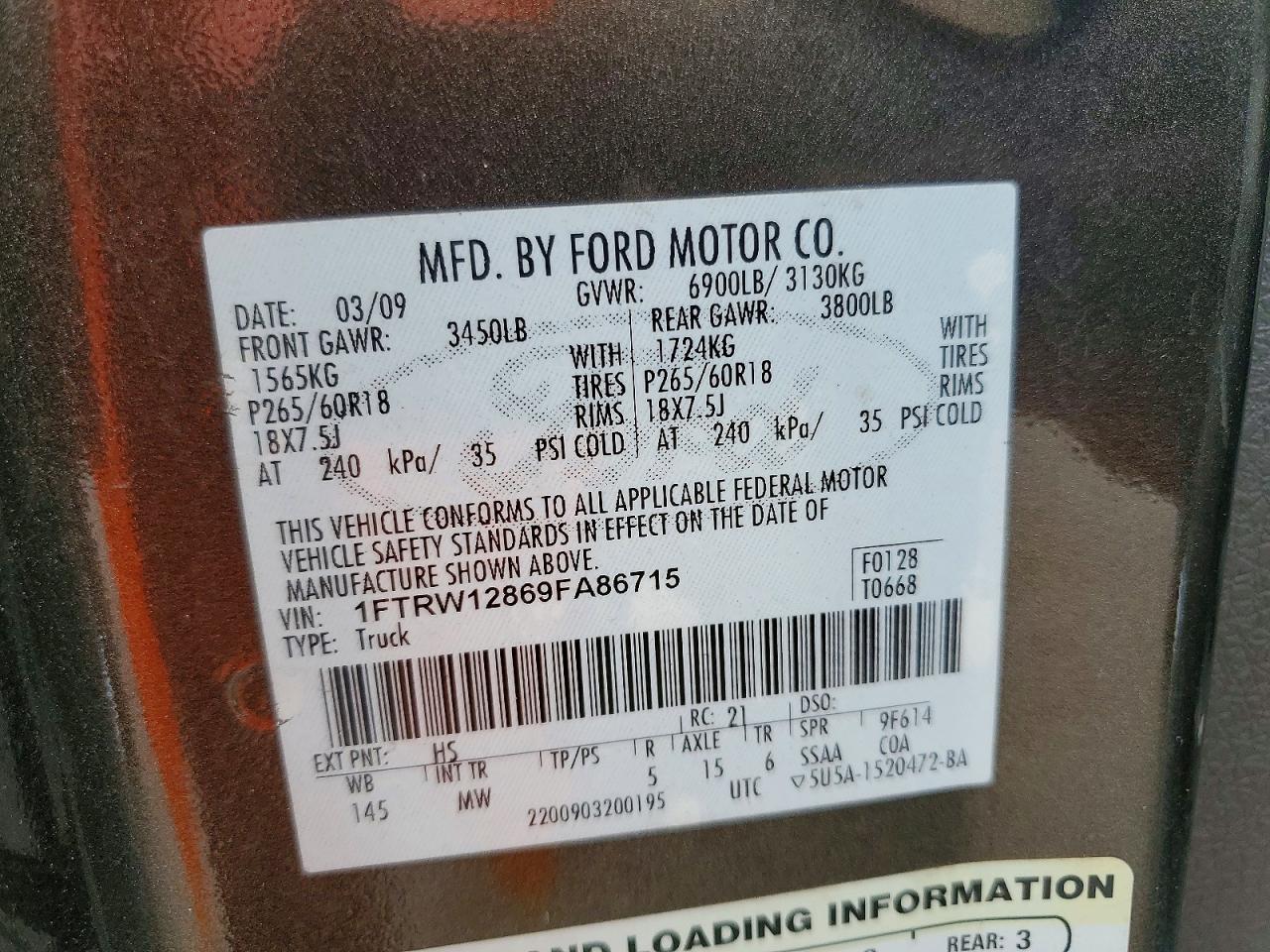 2009 Ford F150 Supercrew Brown vin: 1FTRW12869FA86715