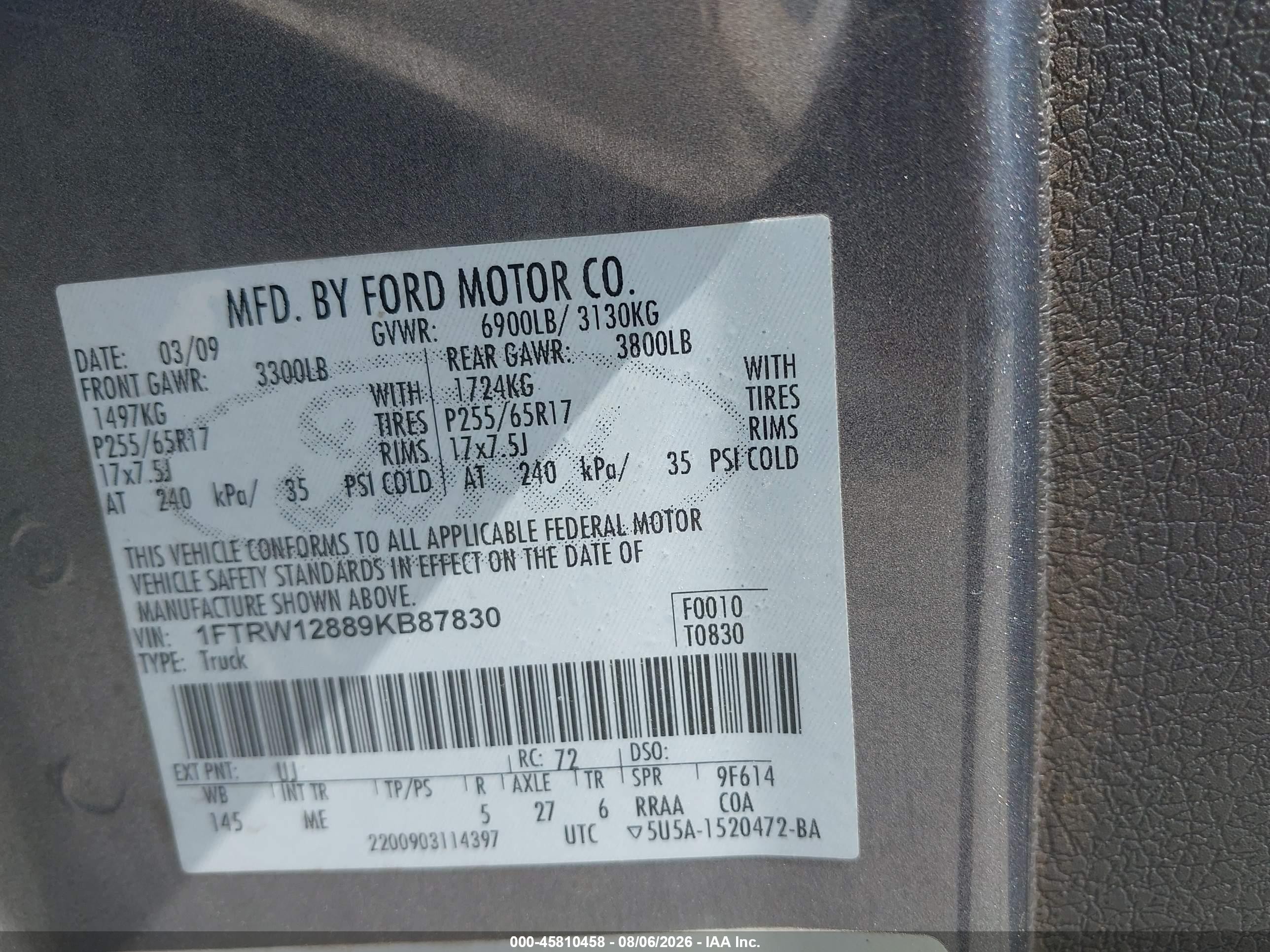 2009 Ford F-150 Xl/xlt Gray vin: 1FTRW12889KB87830
