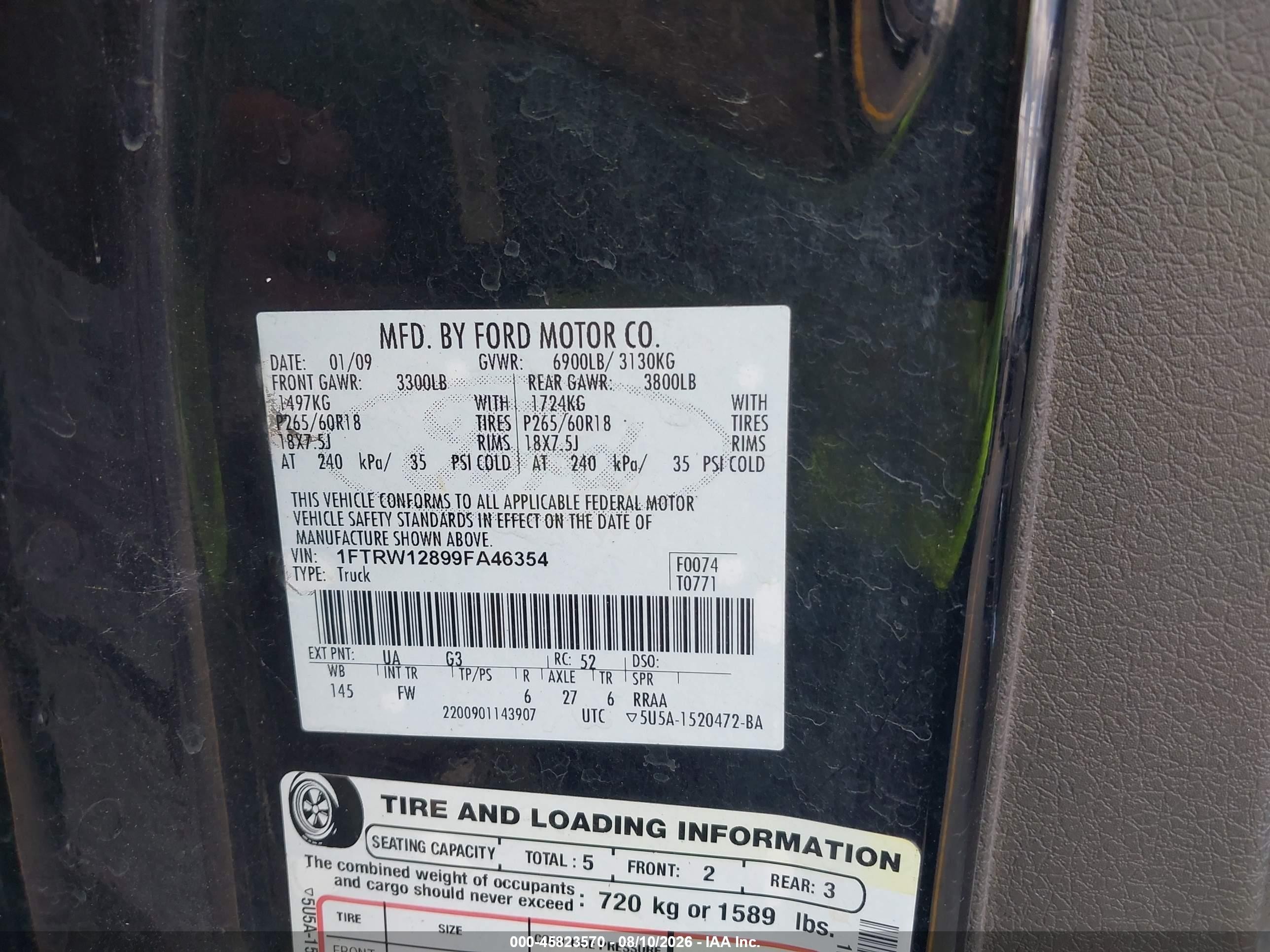 2009 Ford F-150 Xl/xlt Black vin: 1FTRW12899FA46354