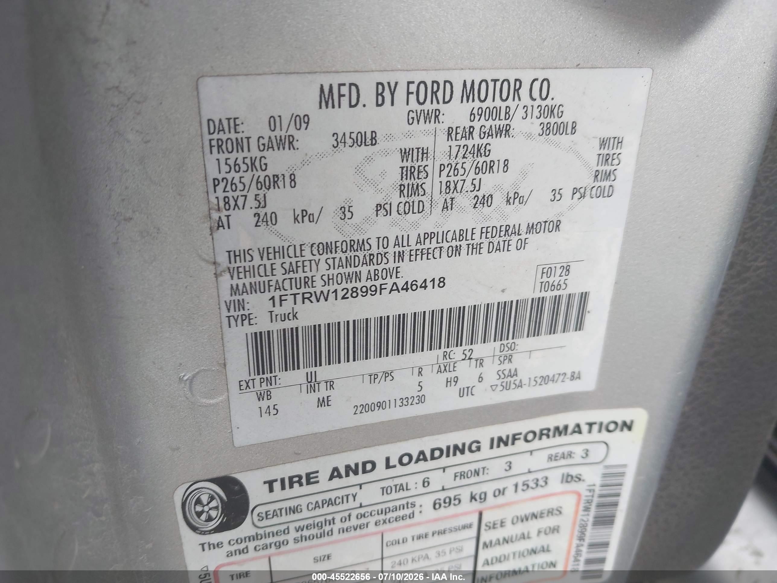 2009 Ford F-150 Xl/xlt Silver vin: 1FTRW12899FA46418