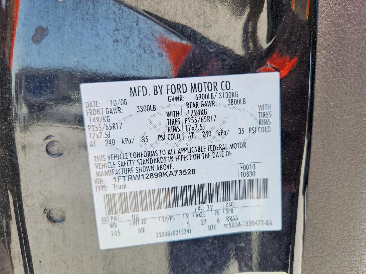 2009 Ford F150 Supercrew Black vin: 1FTRW12899KA73528
