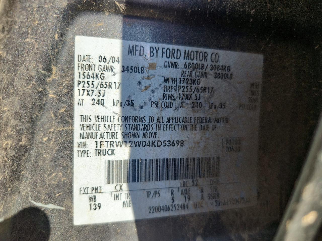 2004 Ford F150 Supercrew Gray vin: 1FTRW12W04KD53698