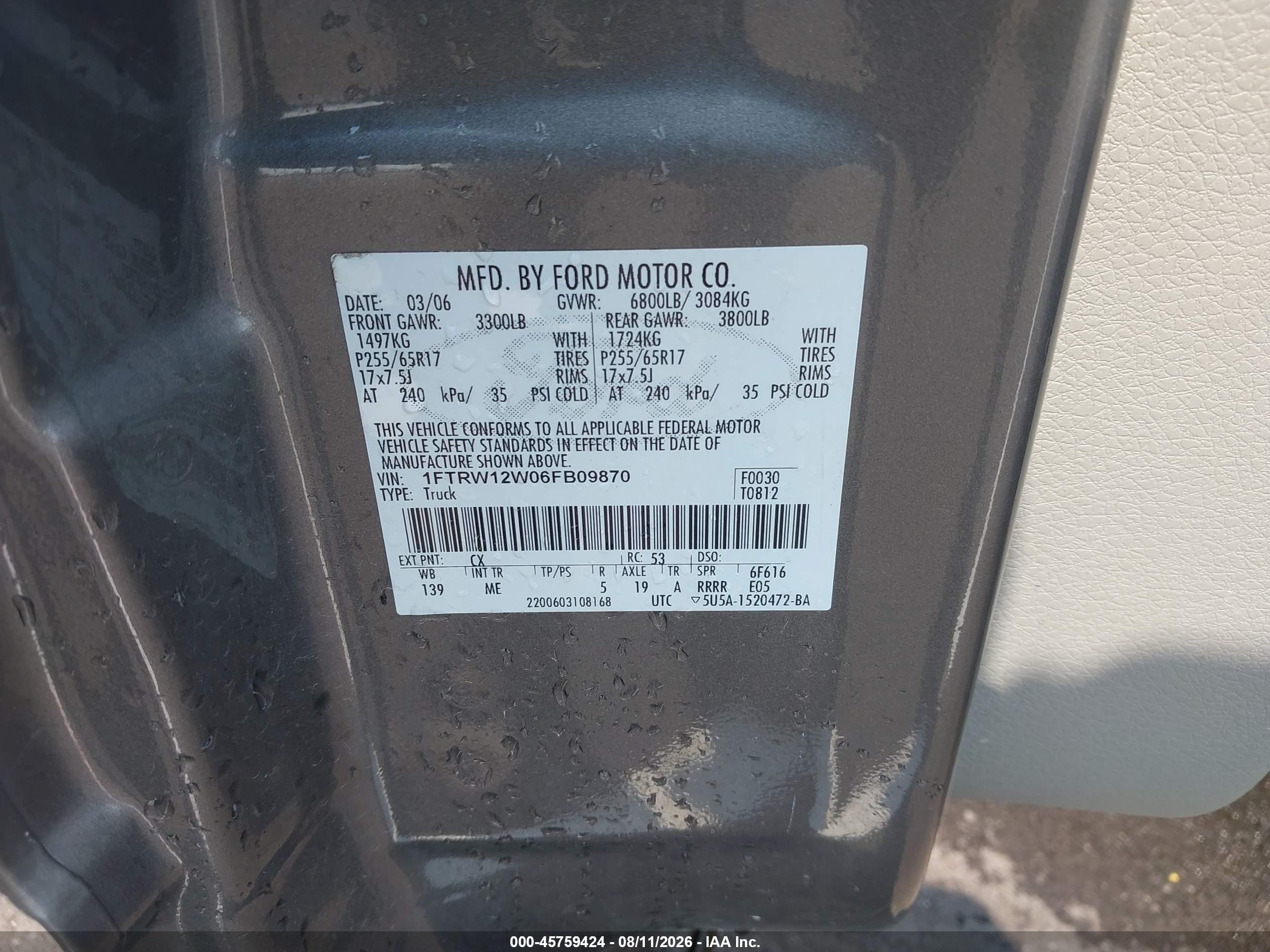2006 Ford F-150 Xlt Gray vin: 1FTRW12W06FB09870