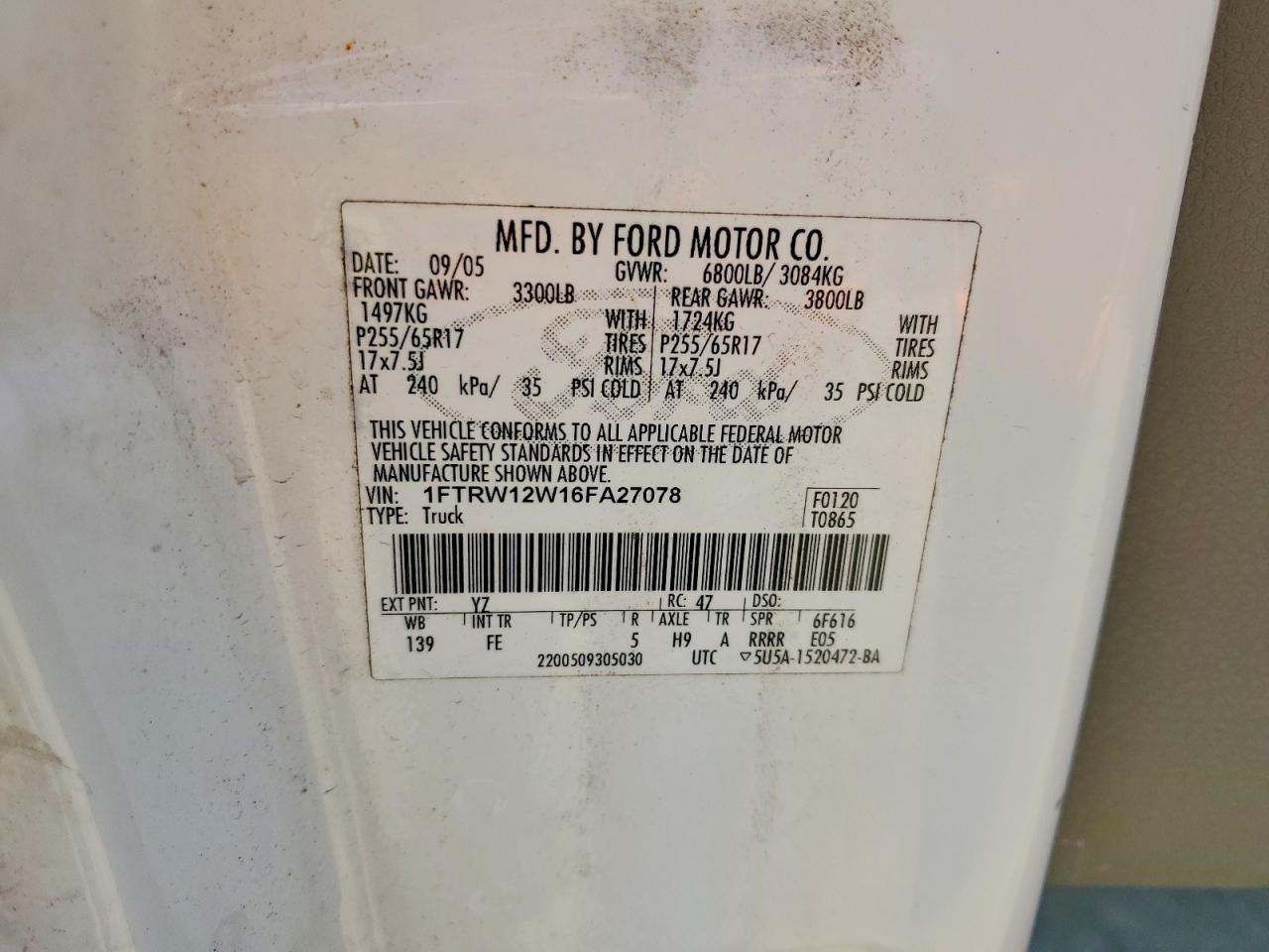 2006 Ford F150 Supercrew Gray vin: 1FTRW12W16FA27078