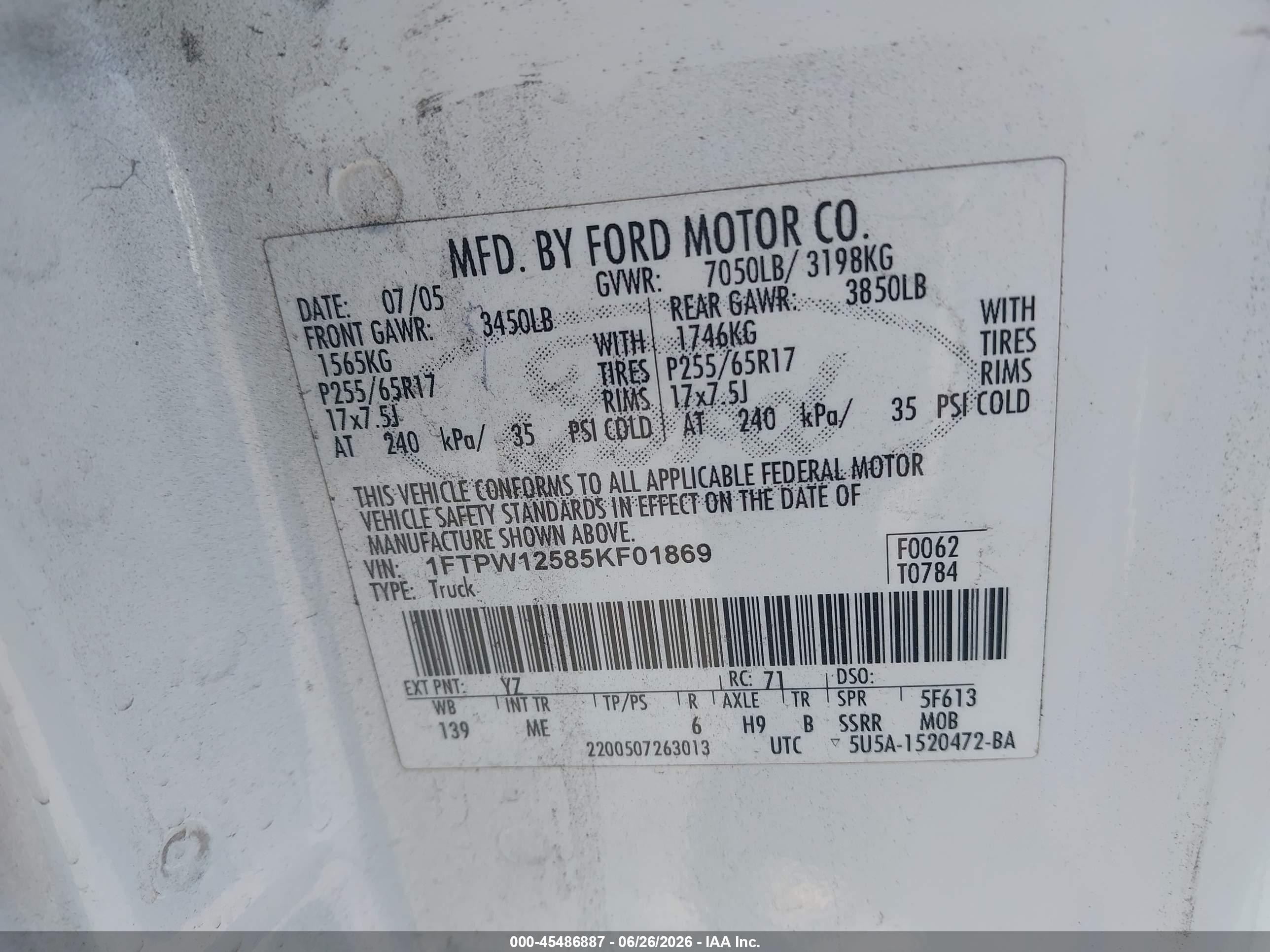2008 Ford F-150 Xlt White vin: 1FTRW12W18FB86735
