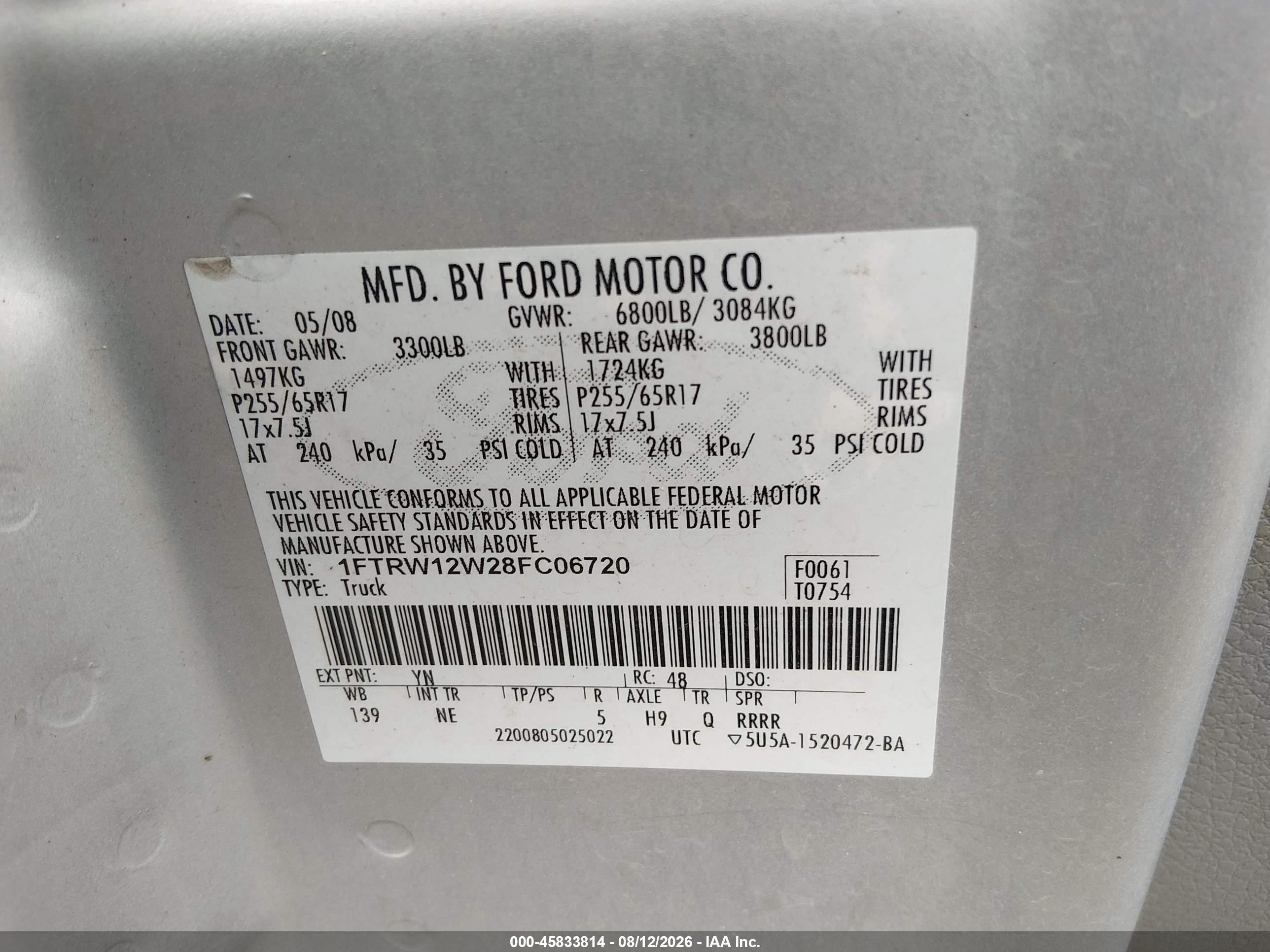 2008 Ford F-150 Xlt Silver vin: 1FTRW12W28FC06720