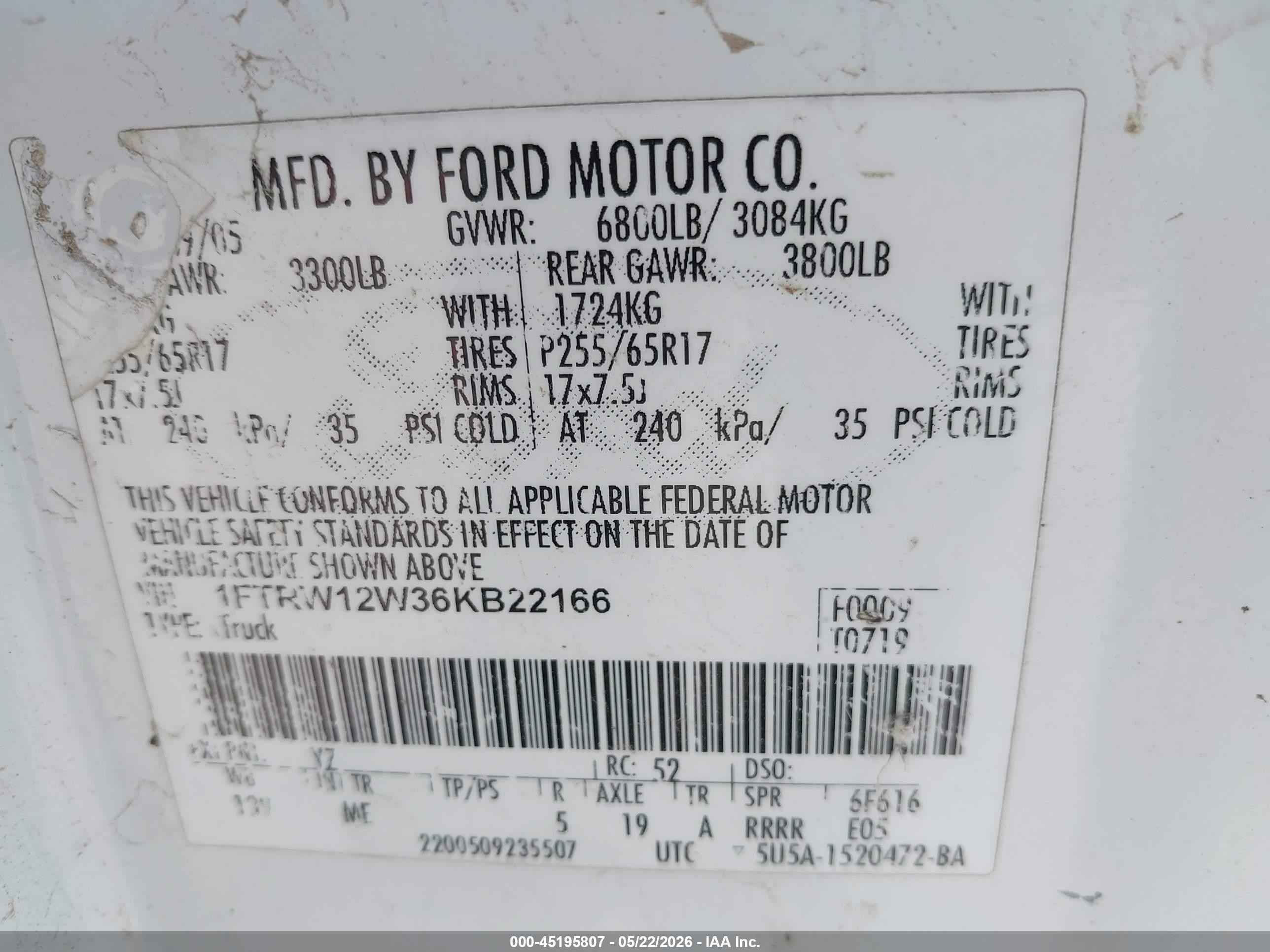 2006 Ford F-150 Xlt White vin: 1FTRW12W36KB22166