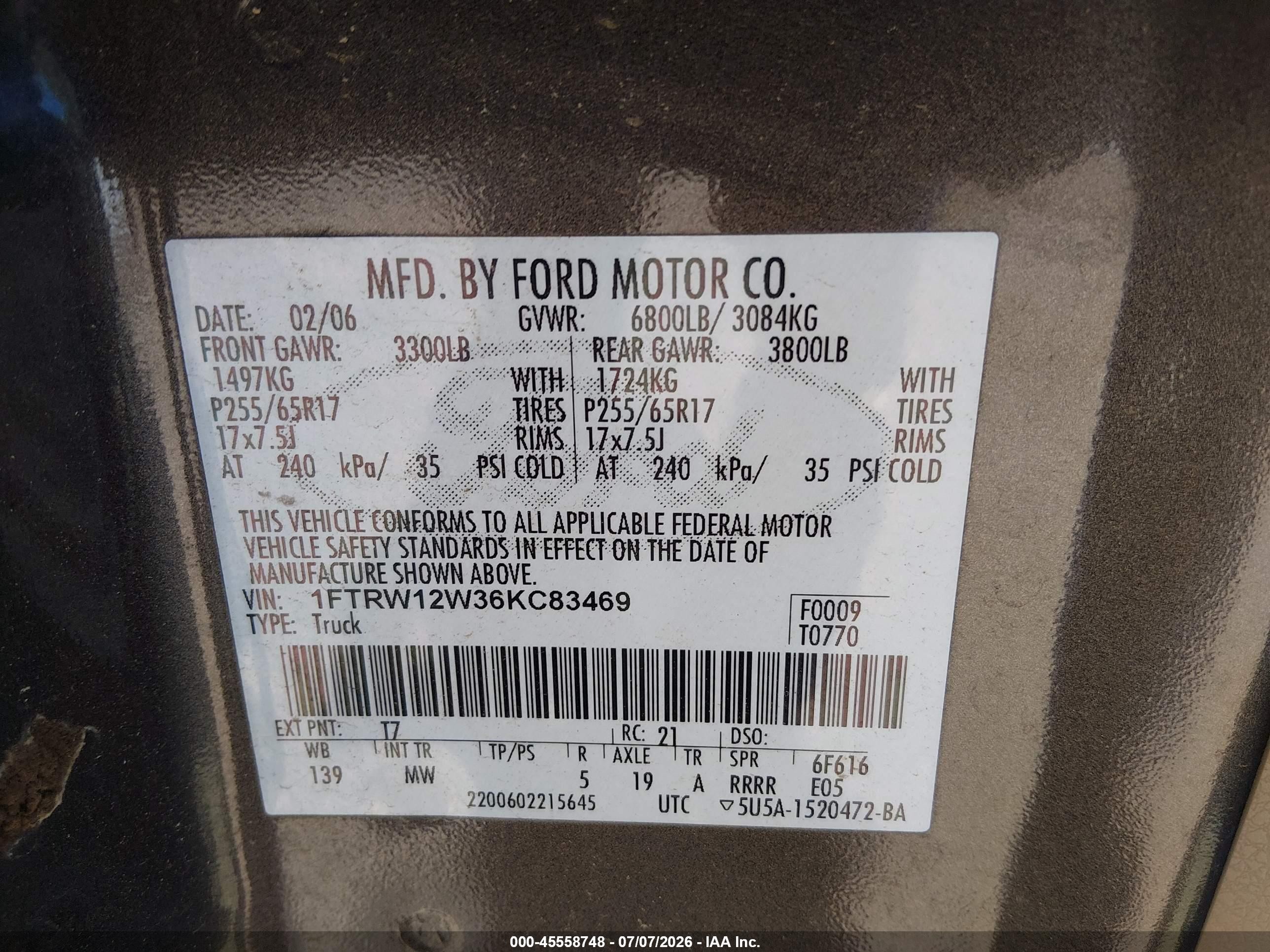 2006 Ford F-150 Xlt Серый vin: 1FTRW12W36KC83469