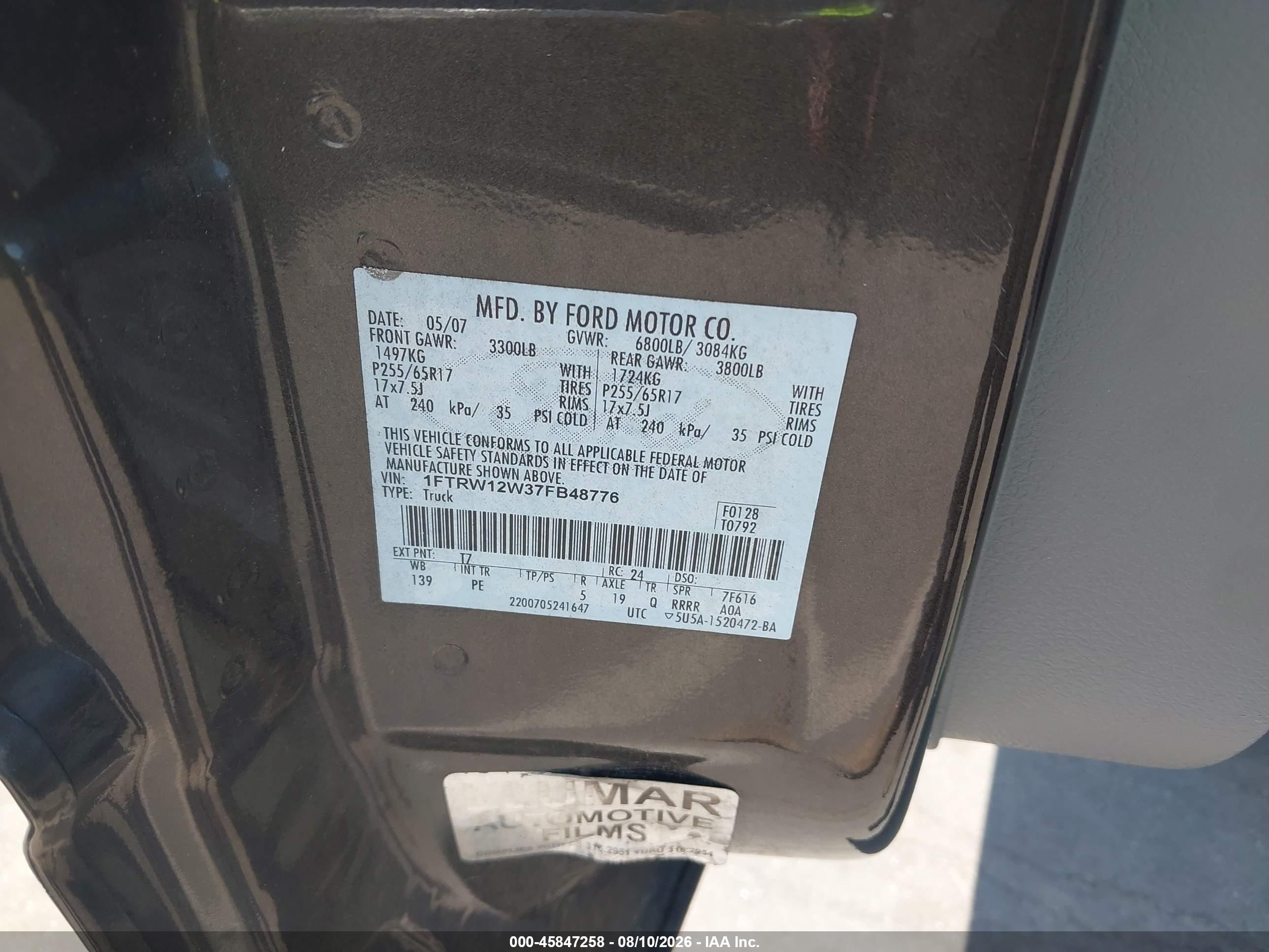 2007 Ford F-150 Xlt Gray vin: 1FTRW12W37FB48776