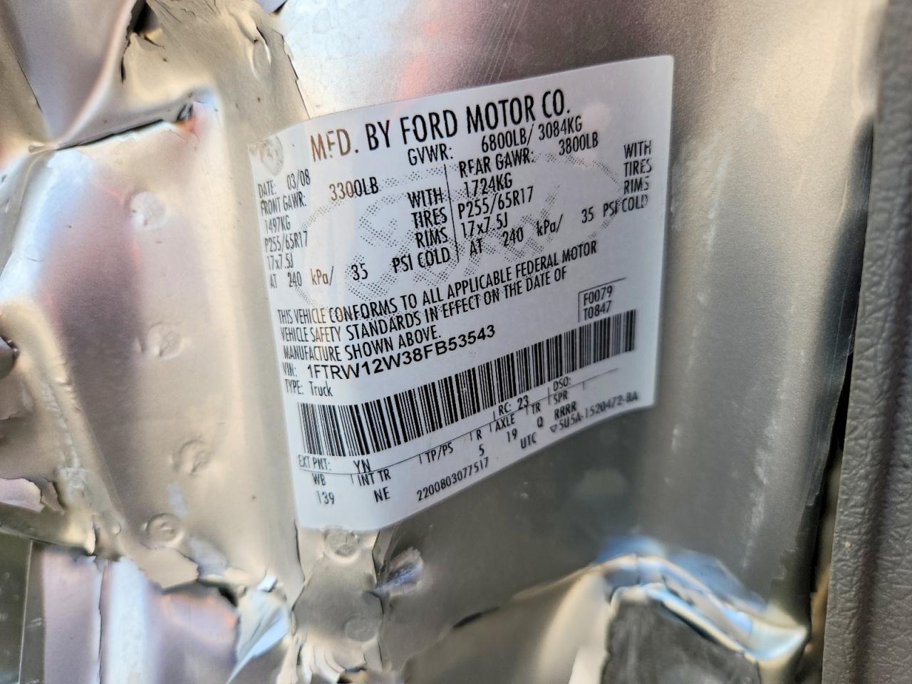 2008 Ford F150 Supercrew Серебряный vin: 1FTRW12W38FB53543