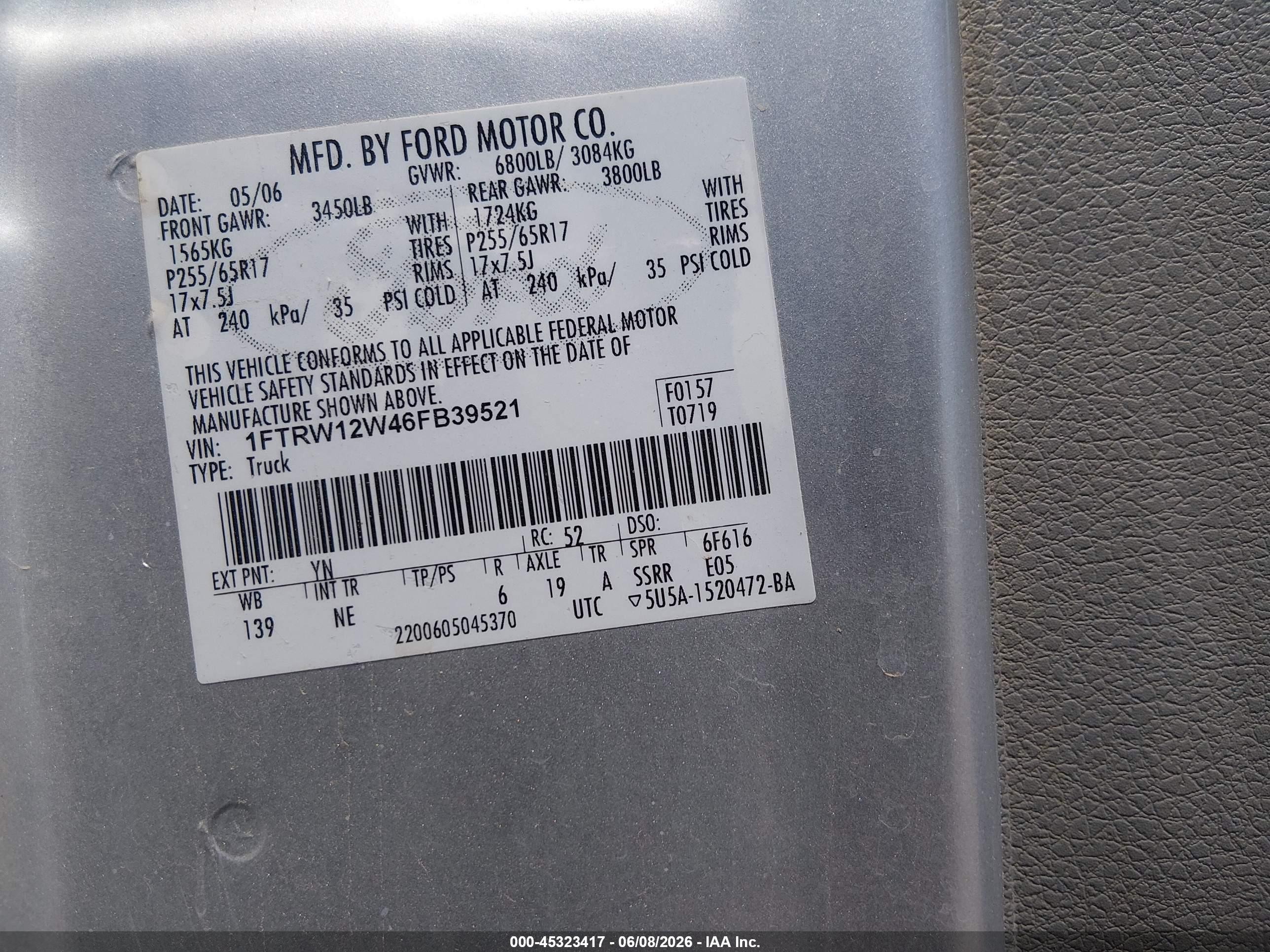 2006 Ford F-150 Xlt Silver vin: 1FTRW12W46FB39521