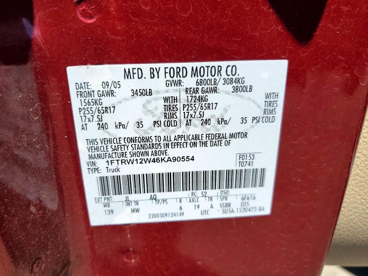 2006 Ford F150 Supercrew Two Tone vin: 1FTRW12W46KA90554
