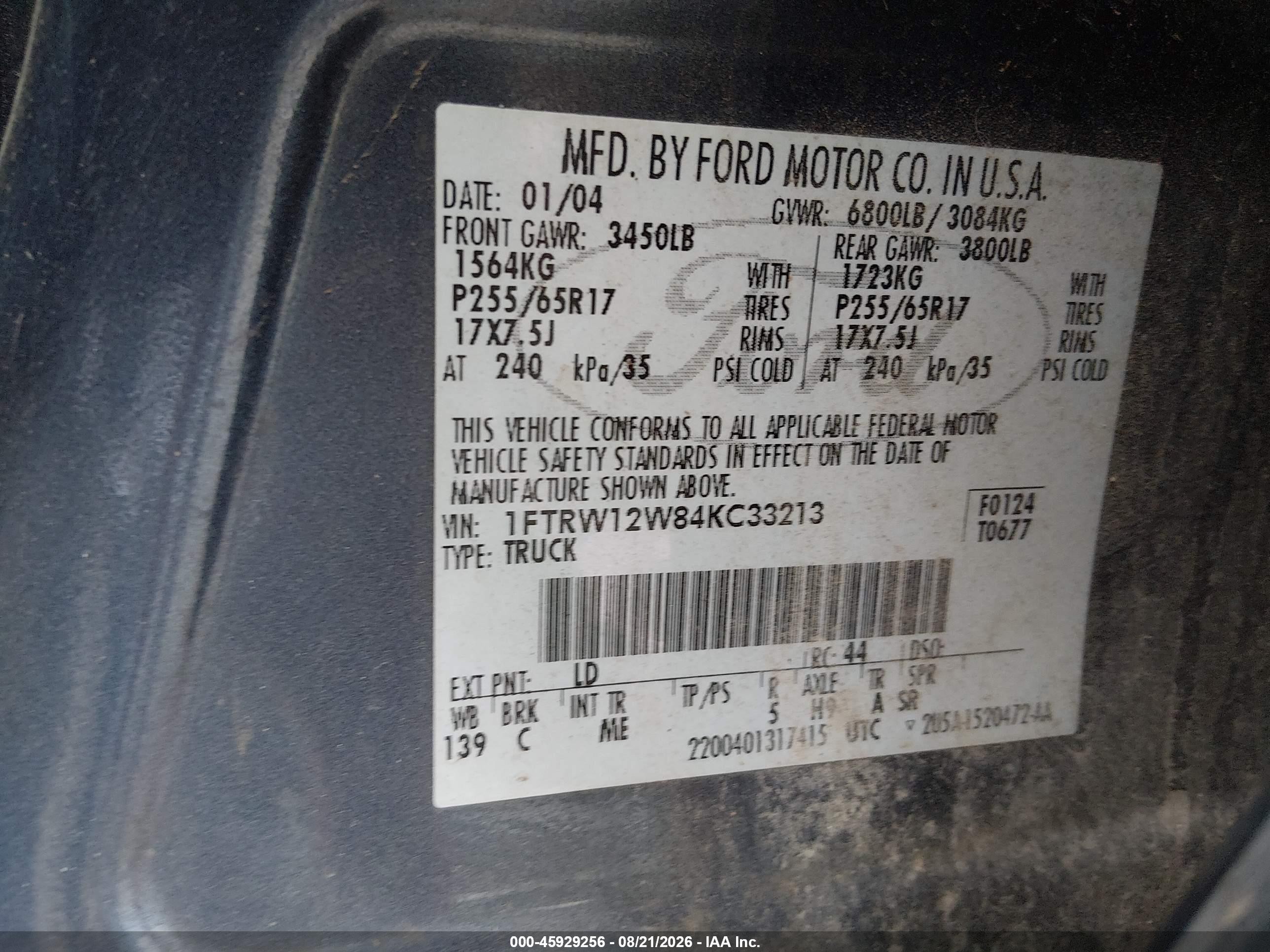 2004 Ford F-150 Xlt Синий vin: 1FTRW12W84KC33213