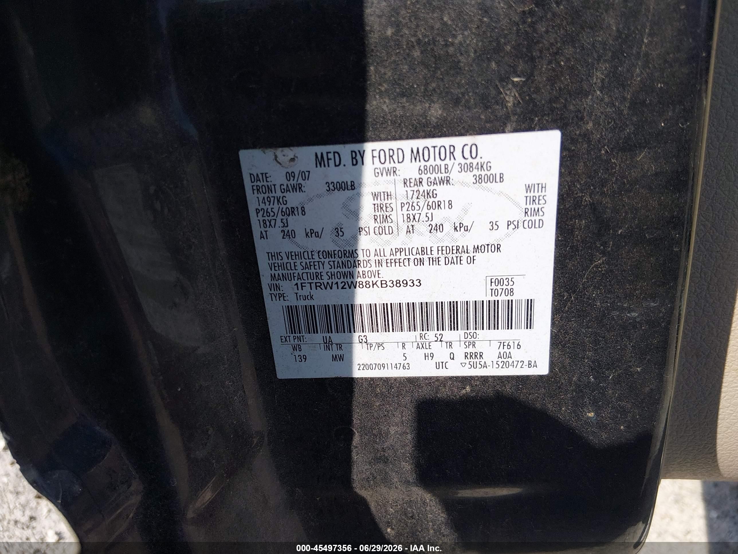 2008 Ford F-150 60th Anniversary/fx2/xl/xlt Brown vin: 1FTRW12W88KB38933