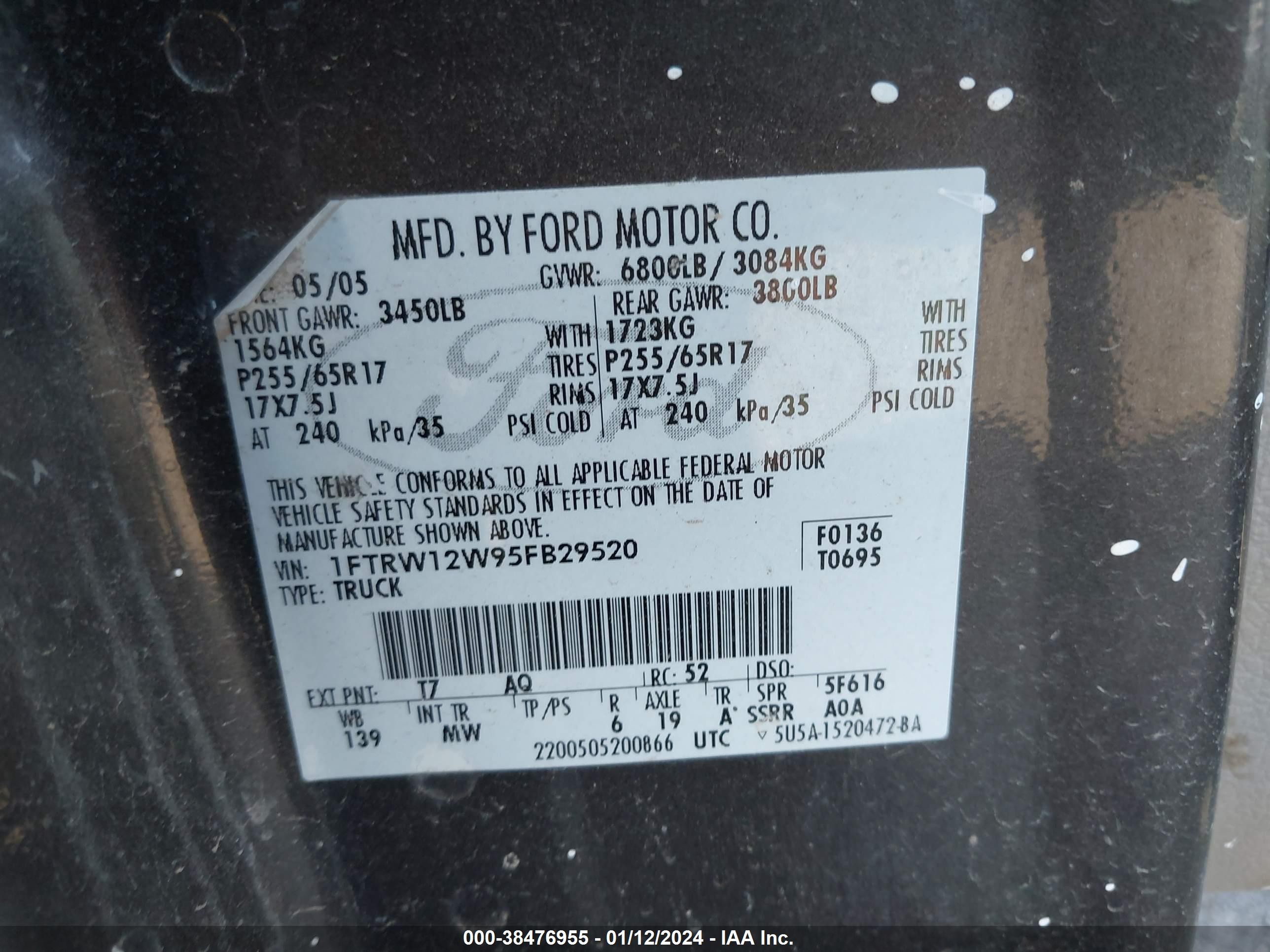 2005 Ford F-150 Xlt Gray vin: 1FTRW12W95FB29520