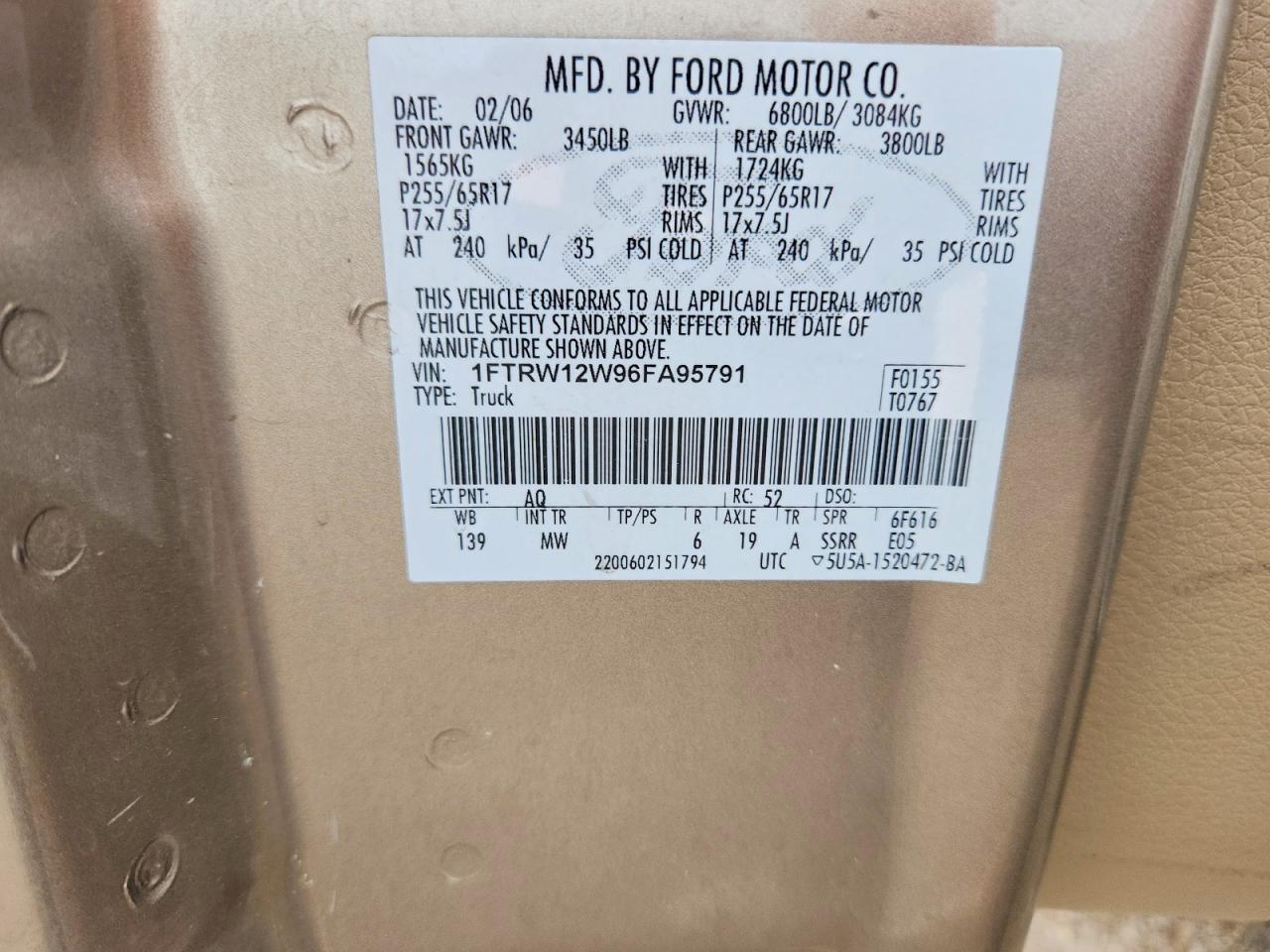 2006 Ford F150 Supercrew Серебряный vin: 1FTRW12W96FA95791