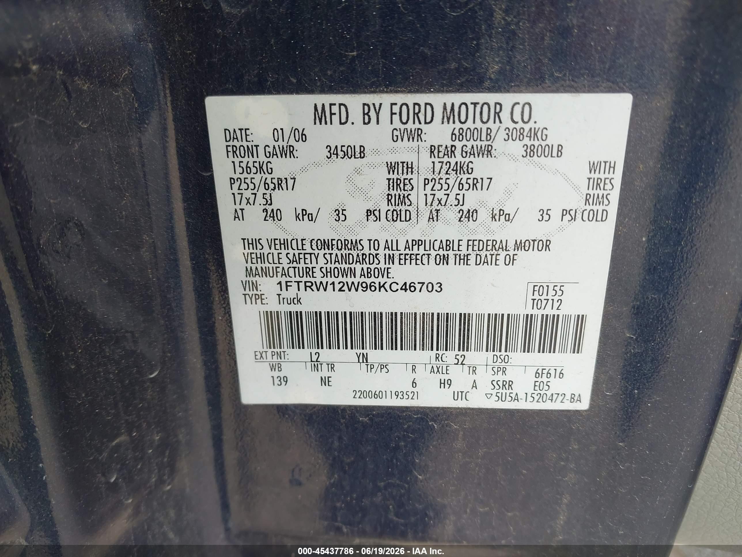 2006 Ford F-150 Xlt Dark Blue vin: 1FTRW12W96KC46703