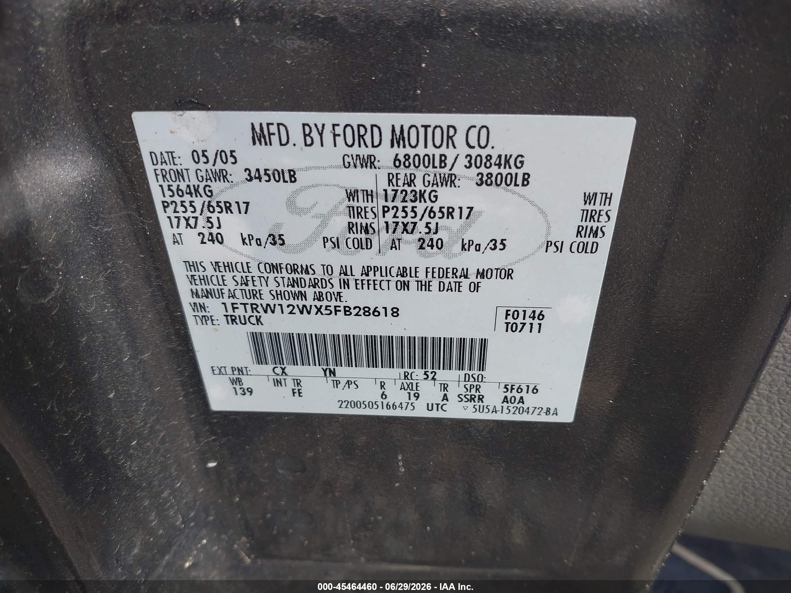 2005 Ford F-150 Xlt Gray vin: 1FTRW12WX5FB28618