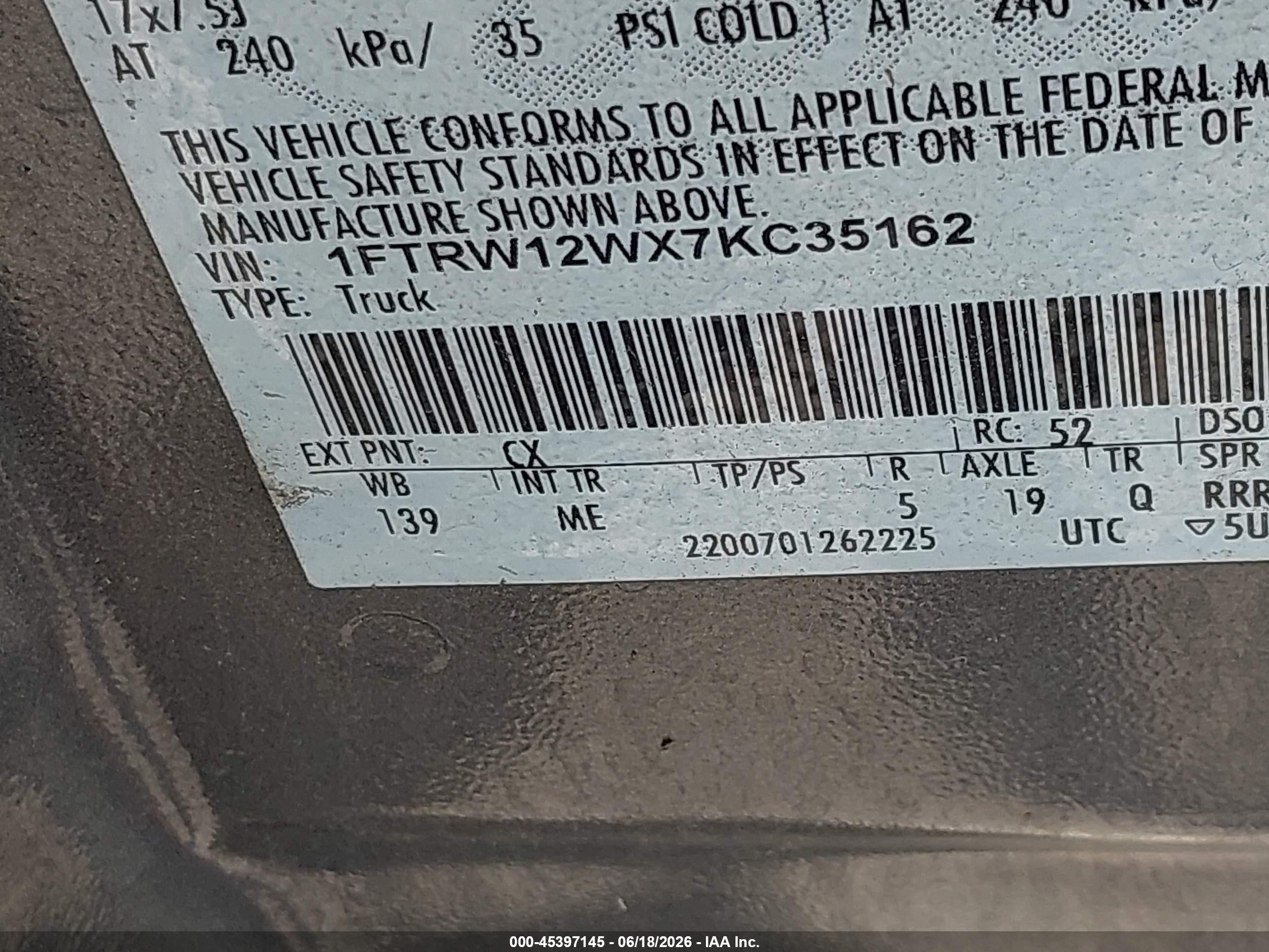 2007 Ford F-150 Xlt Gray vin: 1FTRW12WX7KC35162