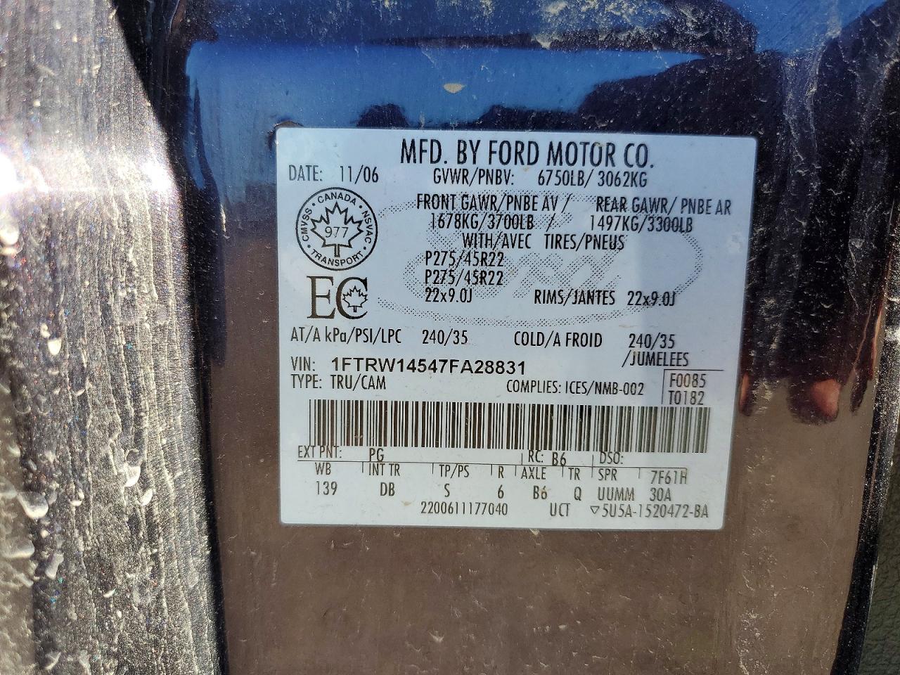 2007 Ford F150 Supercrew Purple vin: 1FTRW14547FA28831