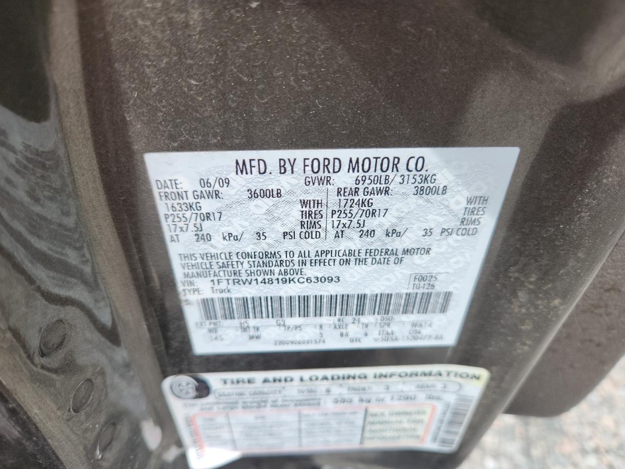 2009 Ford F150 Supercrew Brown vin: 1FTRW14819KC63093