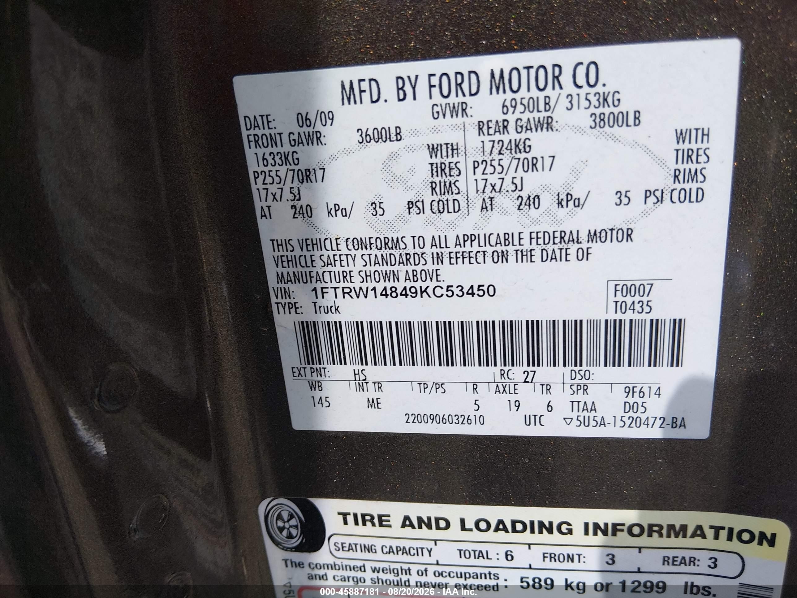 2009 Ford F-150 Xl/xlt Gray vin: 1FTRW14849KC53450