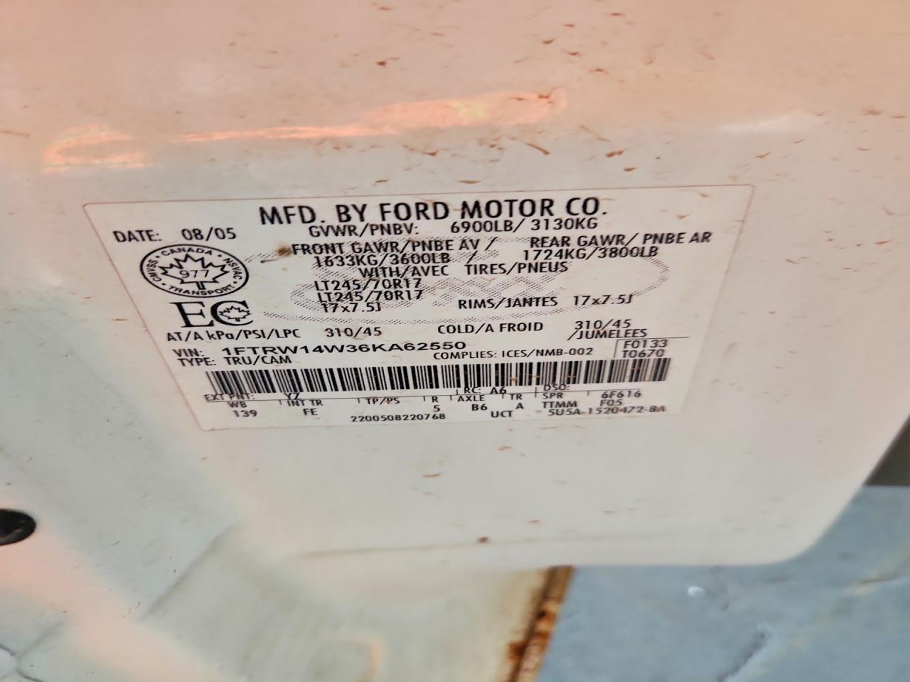 2006 Ford F150 Supercrew White vin: 1FTRW14W36KA62550