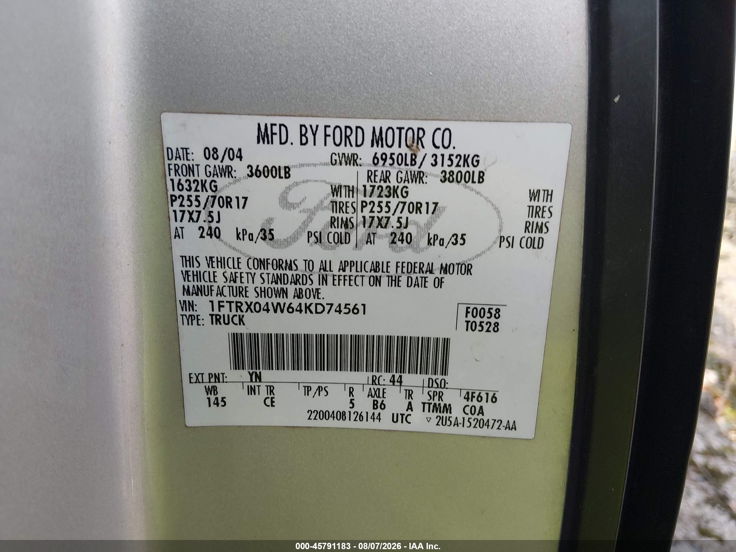 2004 Ford F-150 Stx/xlt Silver vin: 1FTRX04W64KD74561