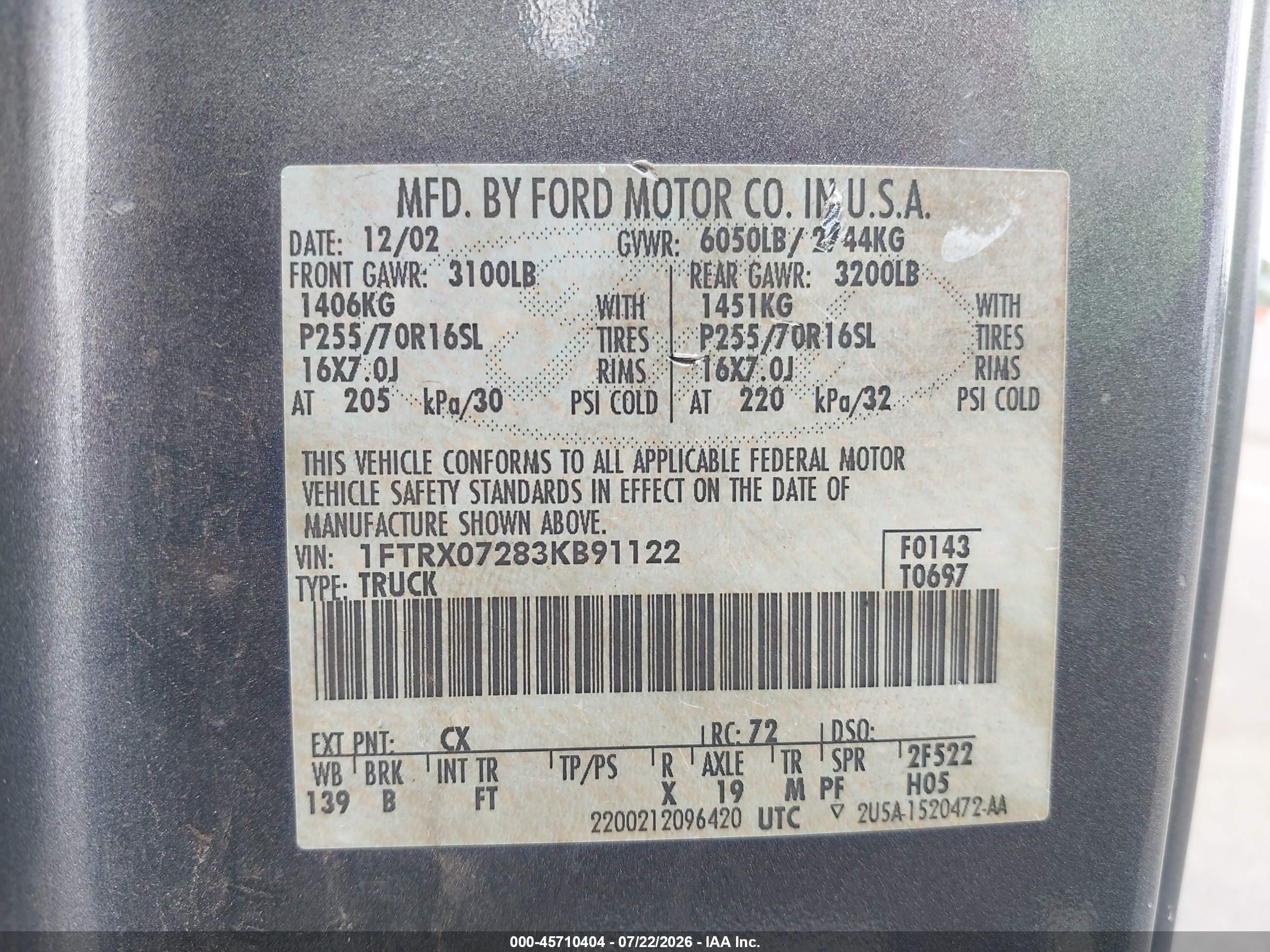 2003 Ford F-150 Xl/xlt Gray vin: 1FTRX07283KB91122