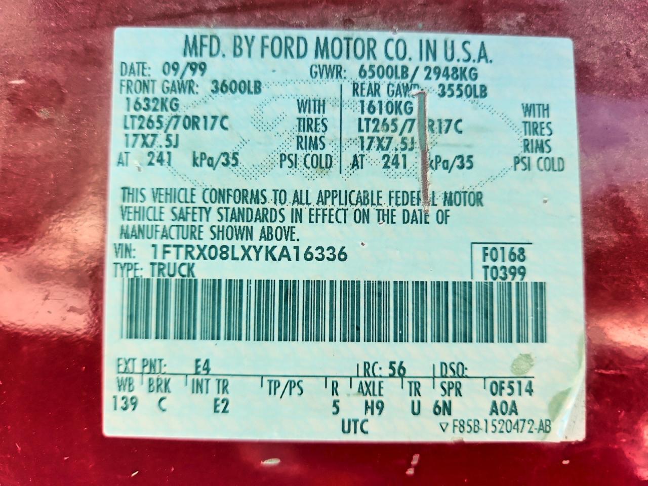 2000 Ford F150 Red vin: 1FTRX08LXYKA16336