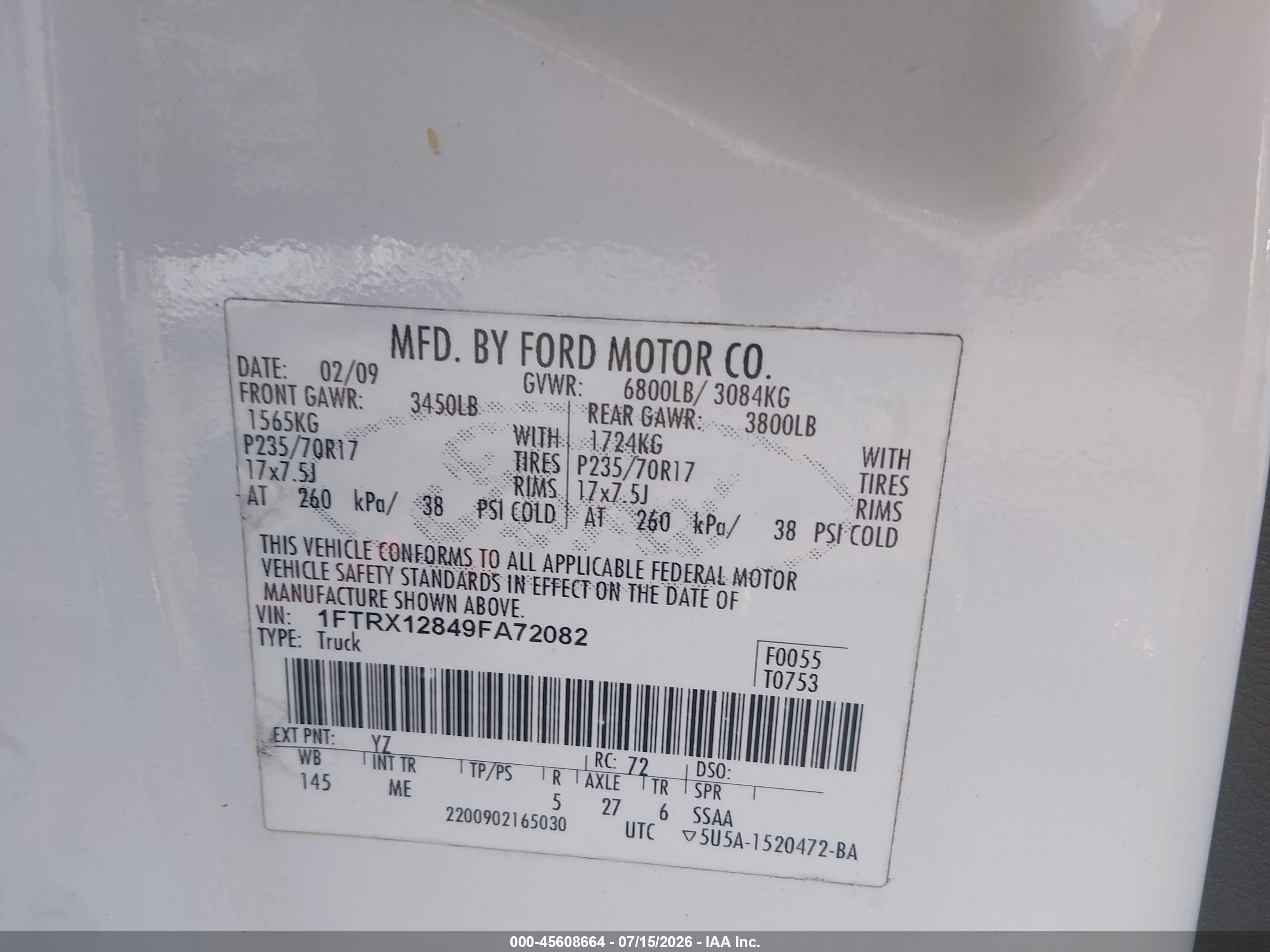 2009 Ford F-150 Stx/xl/xlt White vin: 1FTRX12849FA72082