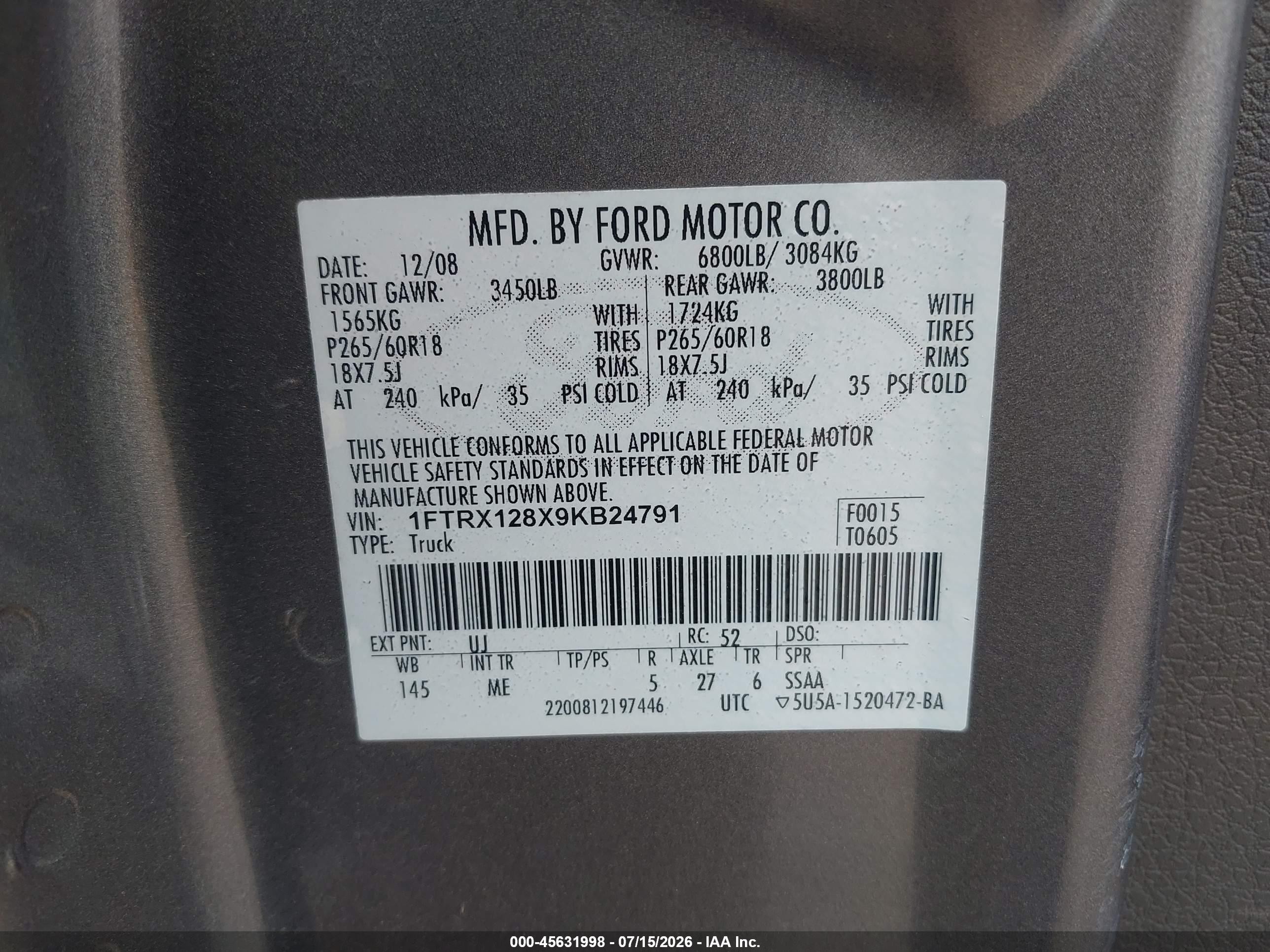 2009 Ford F-150 Stx/xl/xlt Gray vin: 1FTRX128X9KB24791