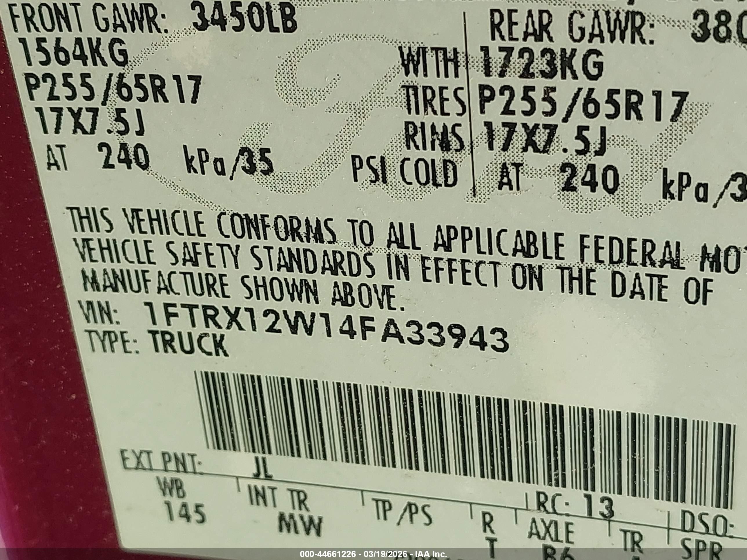 2004 Ford F-150 Stx/xl/xlt Maroon vin: 1FTRX12W14FA33943