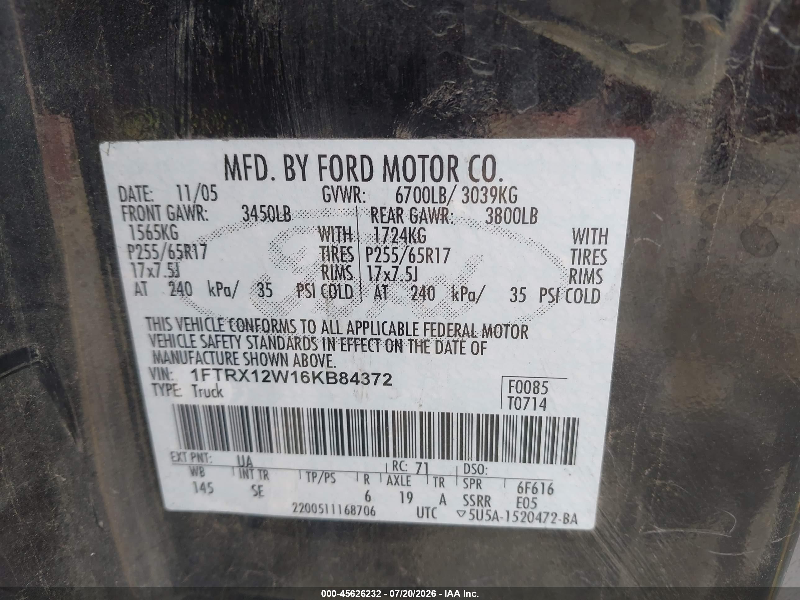 2006 Ford F-150 Stx/xl/xlt Black vin: 1FTRX12W16KB84372
